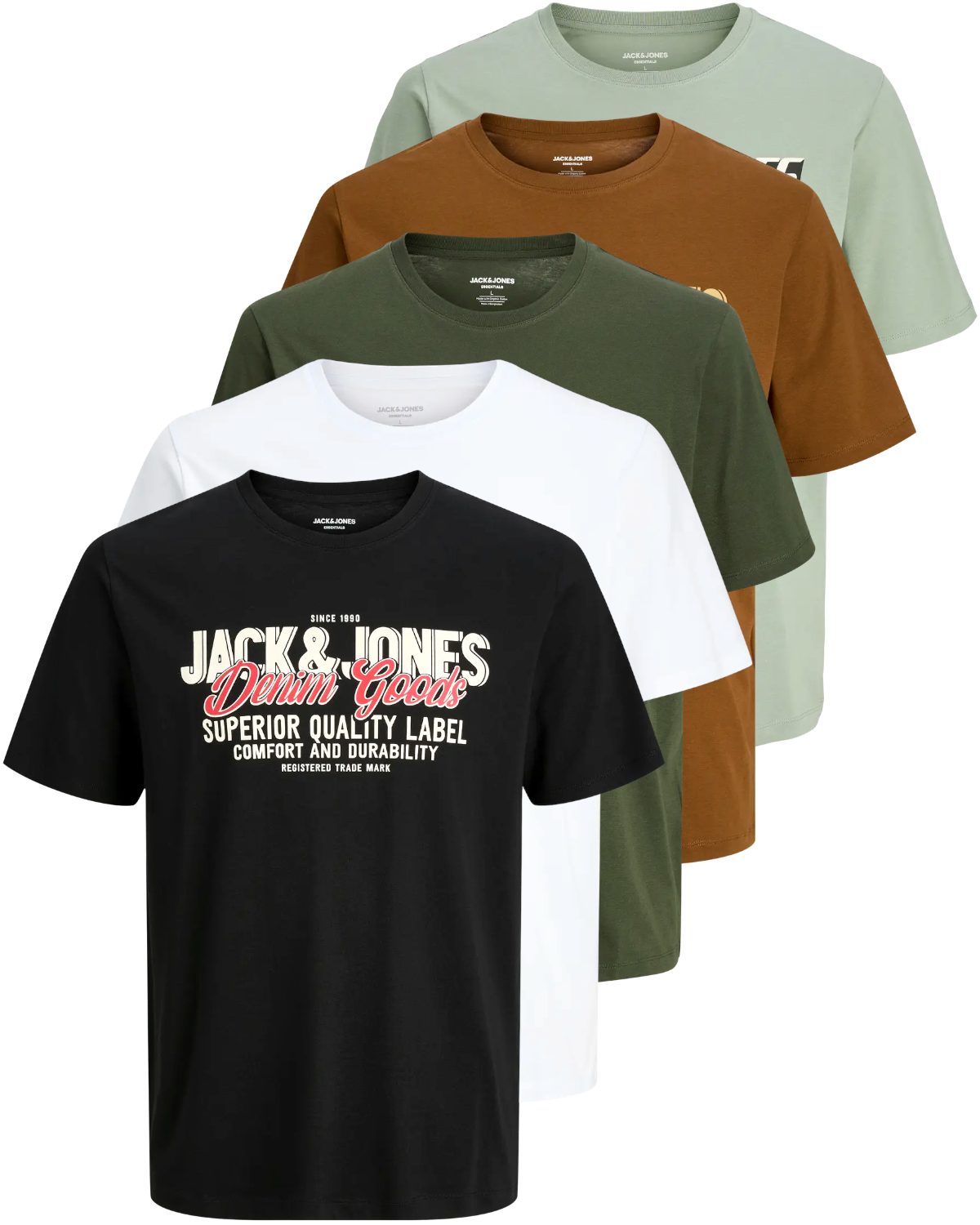 Jack & Jones Print-Shirt Bedrucktes T-Shirt aus Baumwolle (5er-Pack)