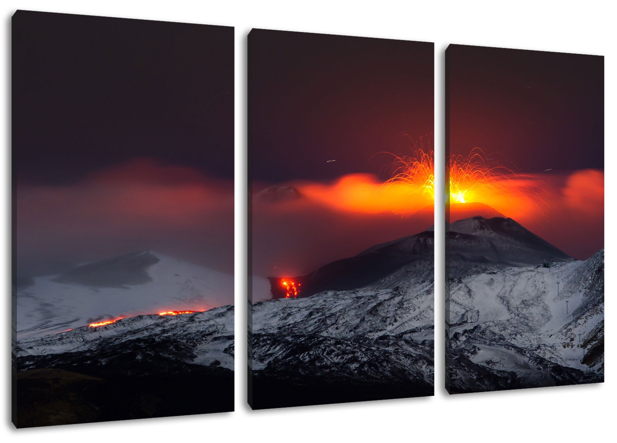 Pixxprint Leinwandbild Gefährlicher Vulkanausbruch, Gefährlicher Vulkanausbruch 3Teiler (120x80cm) (1 St), Leinwandbild fertig bespannt, inkl. Zackenaufhänger