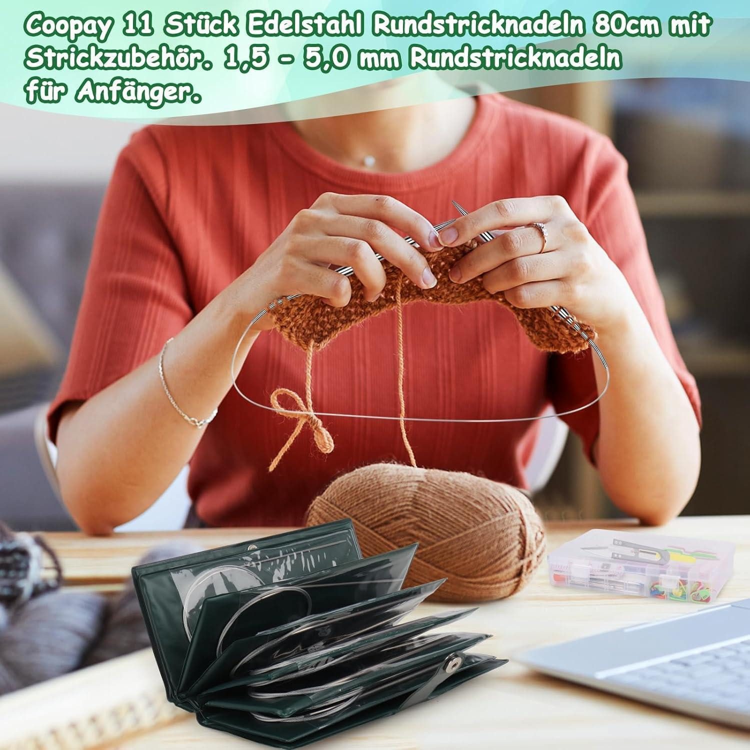LuxusKollektion Rundstricknadeln Rundstricknadel Set Edelstahl 11teilig 57 Zubehör Tasche 80cm 32 inch