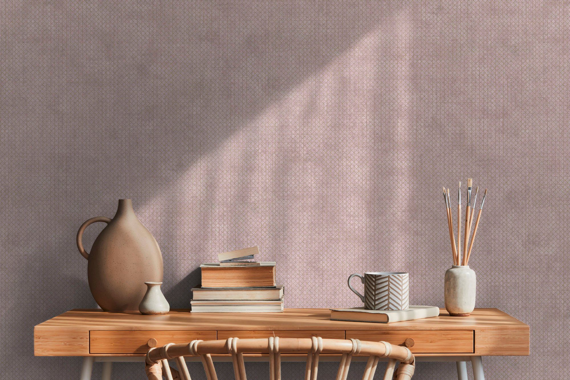 A.S. Création Vliestapete THE BOS Uni Metalliceffekt, strukturiert, abstrakt, gemustert, leicht glänzend, (1 St), Grafisch Tapeten Wohnzimmer Schlafzimmer Küche modern Flur Design Büro