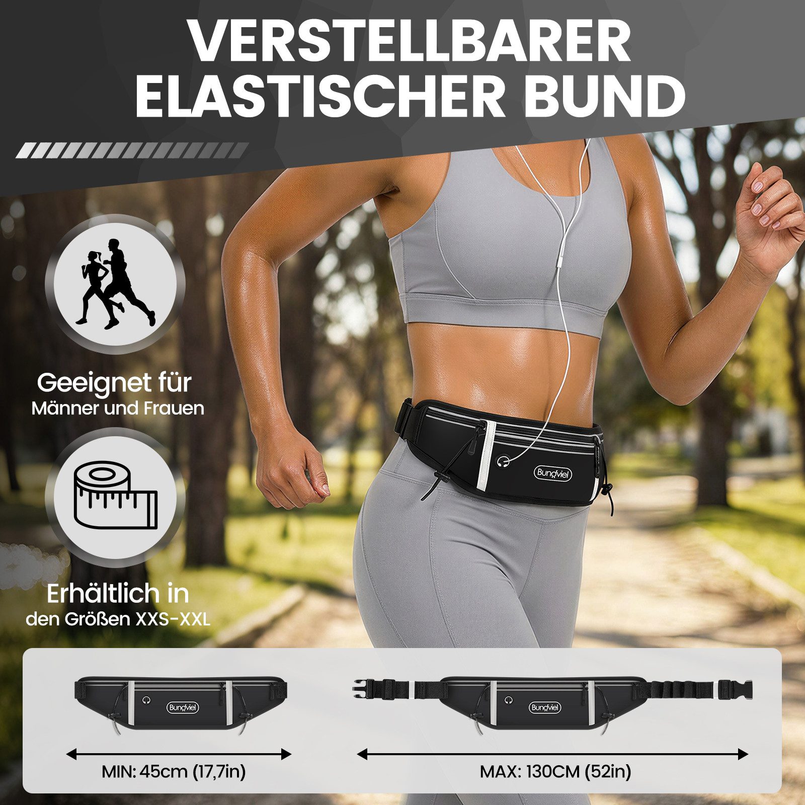 Bundviel Laufgürtel Laufgürtel für Handy, Laufgürtel wasserdicht & verstellbar, universal Wasserabweisende Hüfttasche Bauchtasche Laufgürtel Joggingtasche – Bild 5 von 5