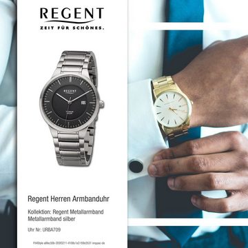 Regent Quarzuhr Regent Herren Armbanduhr Analog, (Analoguhr), Herren Armbanduhr rund, extra groß (ca. 40mm), Metallarmband