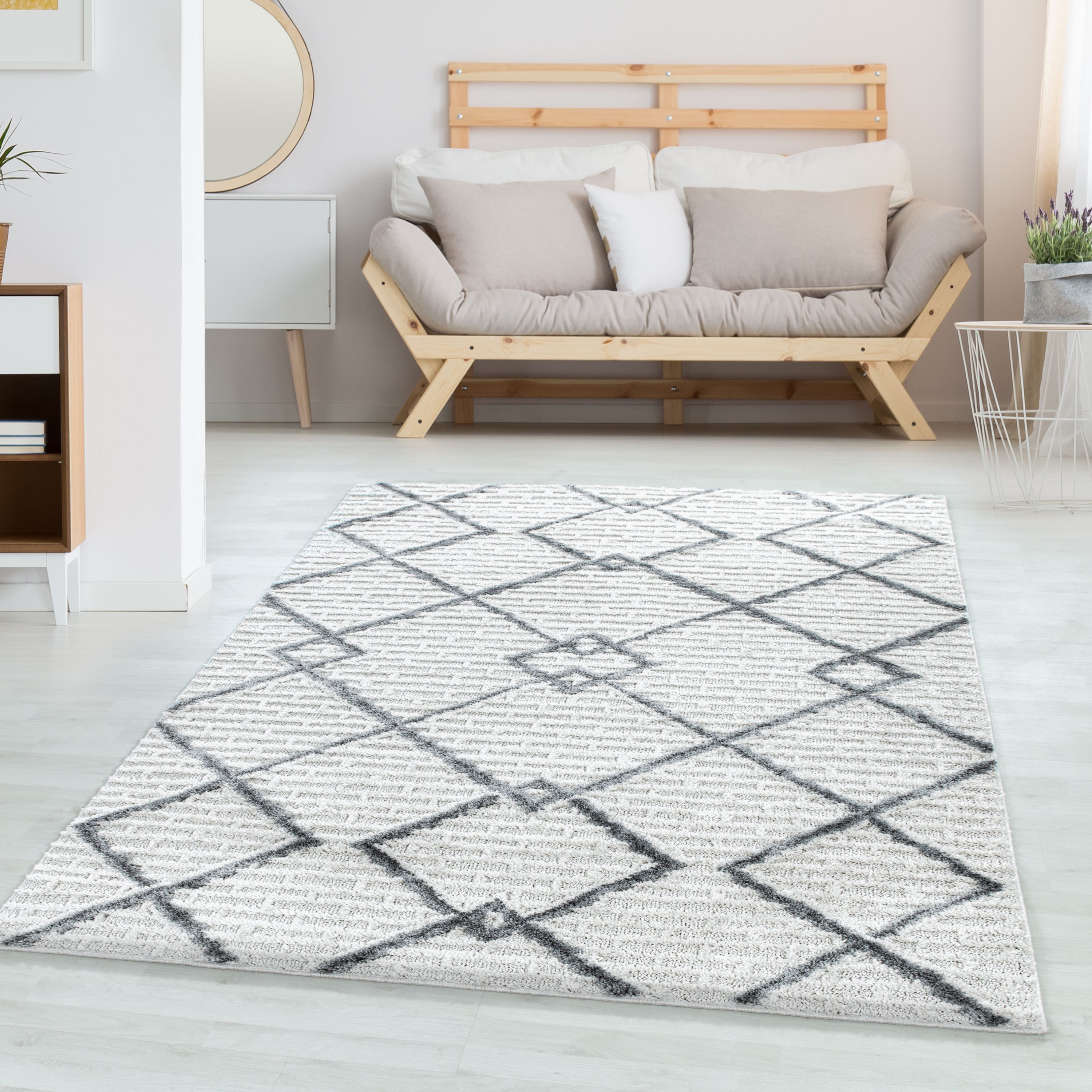 Hochflor-Teppich Boho-Design, Carpettex, Rund, Höhe: 20 mm, Teppich Wohnzimmer Boho Design 3D Optik Skandinavische Stil