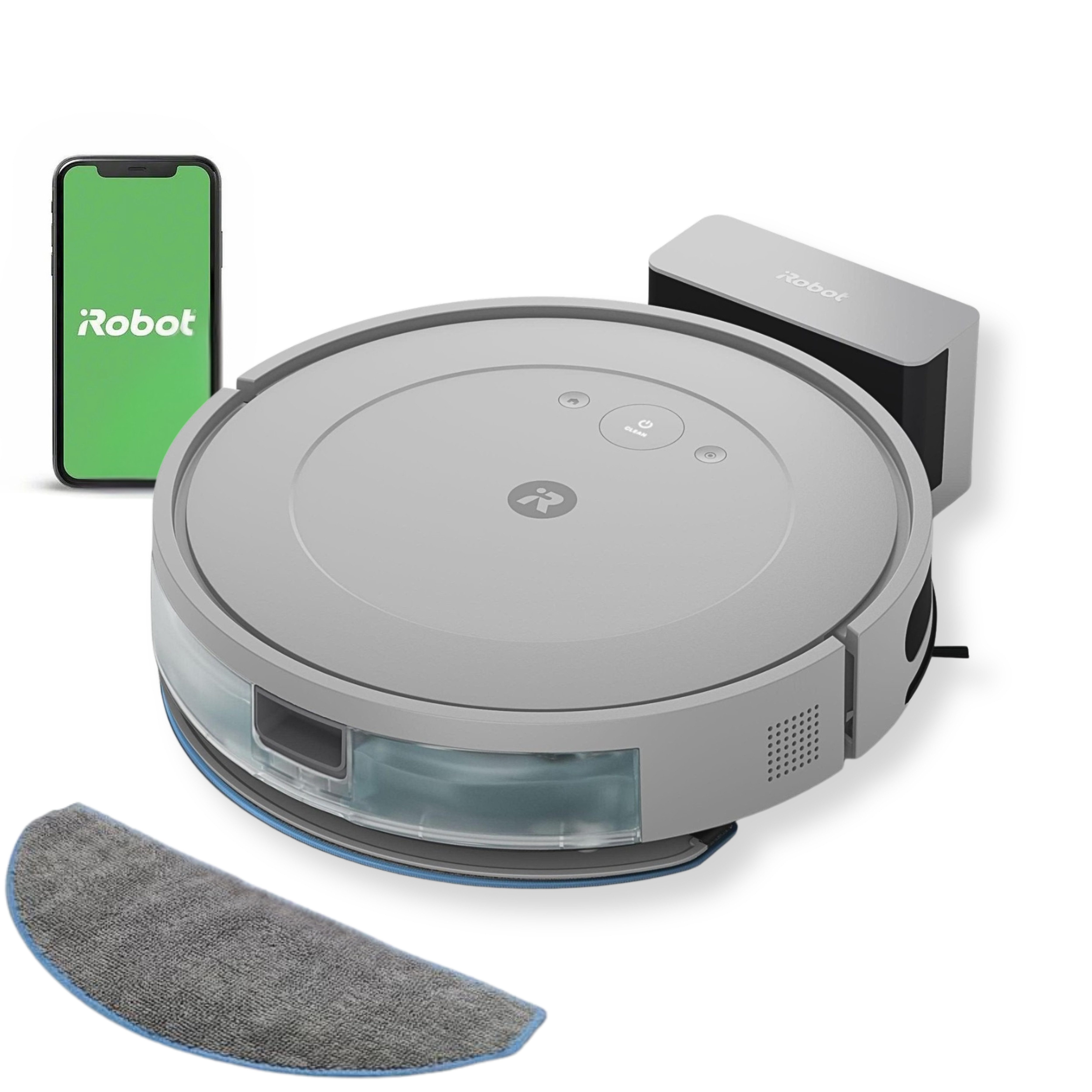iRobot Влажно-сухой вакуумный робот Roomba Combo Essential mit Wischfunktion, 40 W, Beutellos, 4-Stufen-Reinigungssystem, App- und Sprachsteuerung