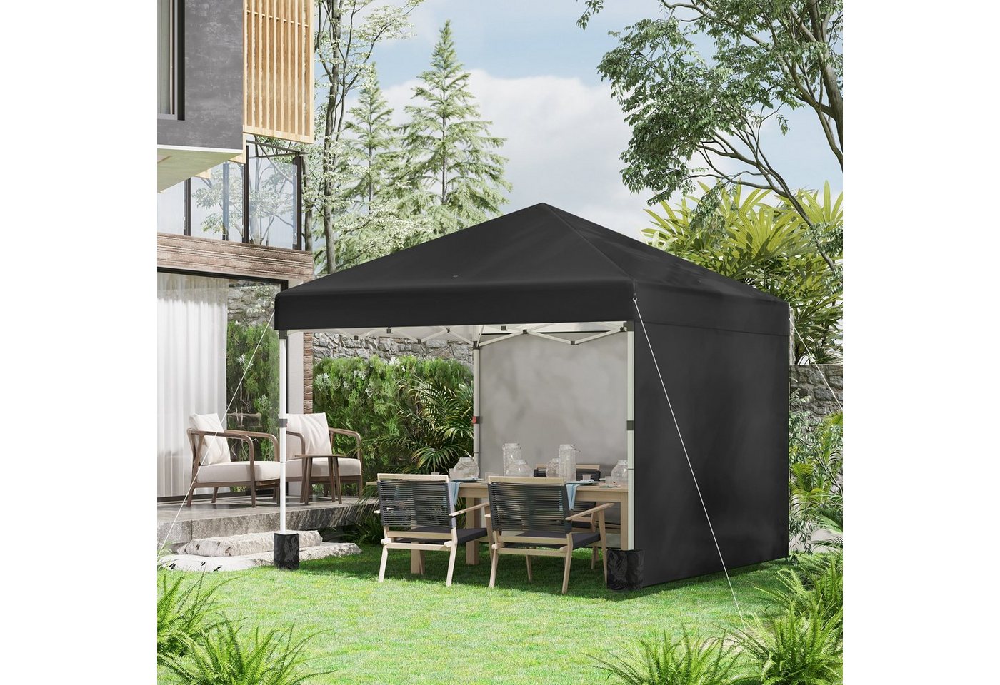 Thumbnail - Outsunny Faltpavillon Pavillon UV-Schutz, mit 2 Seitenteilen, (Gartenpavillon, Partyzelt), für Garten, Balkon, Schwarz