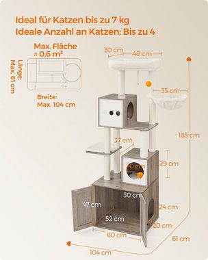 FEANDREA Kratzbaum, mit Katzenklo-Schrank 185cm Kratzsäule waschbares Kissen