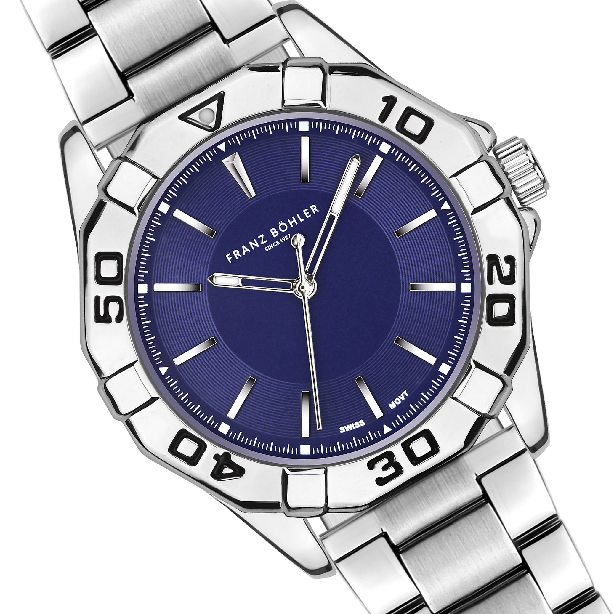 FRANZ BÖHLER Quarzuhr BB3-B090S Schwarzsee Silver Link