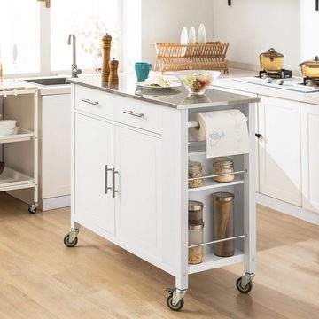 SoBuy Küchenwagen FKW108, mit Edelstahlplatte Kücheninsel mit Seitenregal Küchenschrank