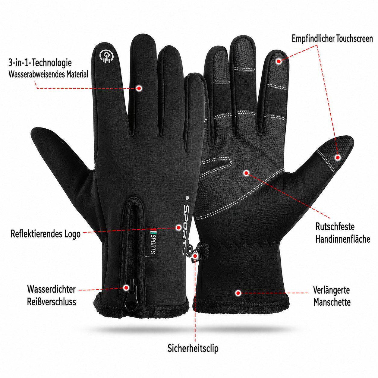 nsihing Fahrradhandschuhe Winterhandschuhe Unisex, Gefütterte Touchscreen Handschuhe Winddicht & Wasserabweisend für Fahrrad, Wandern und Outdoor