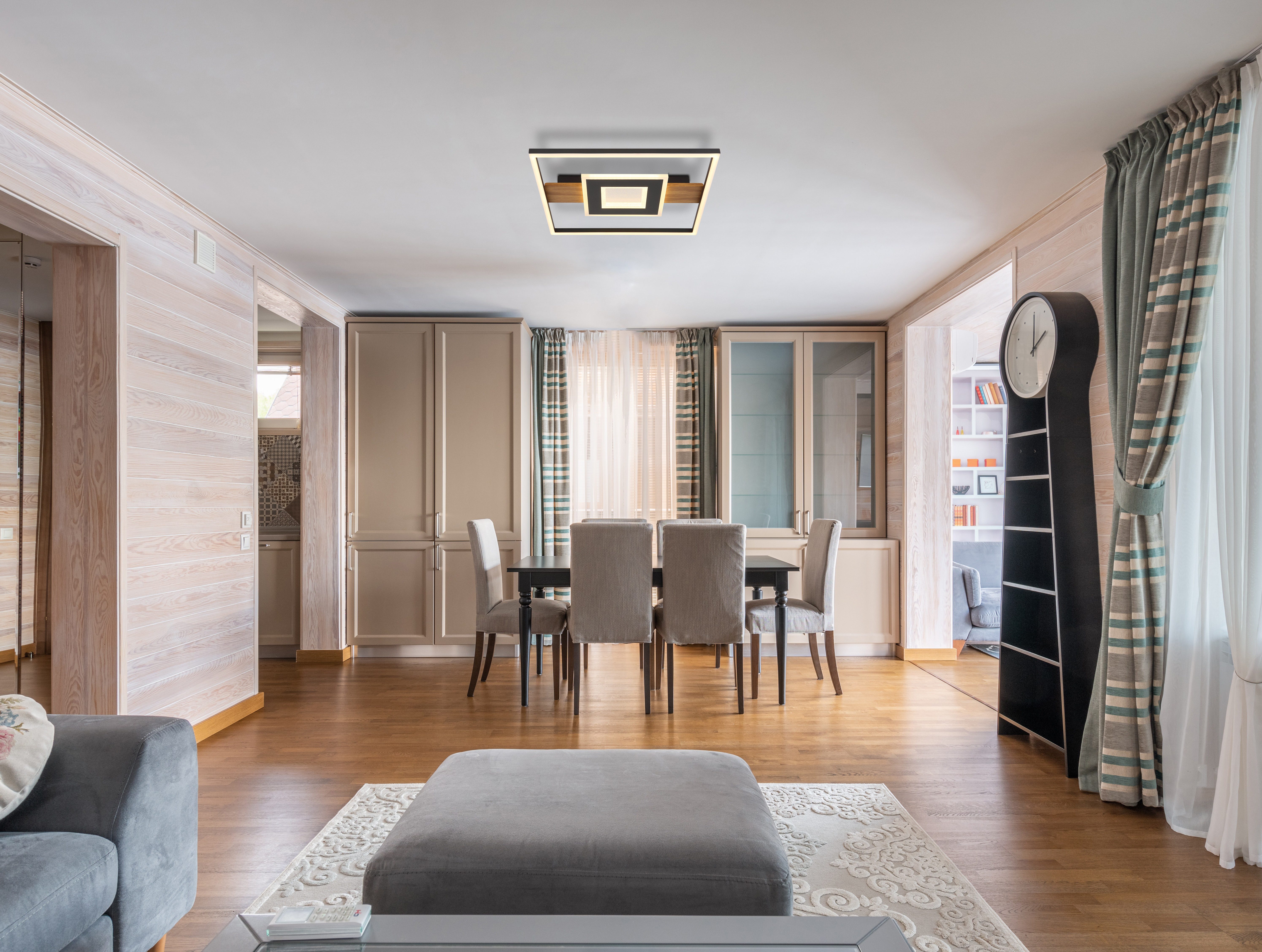 GLOBO LIGHTING LED Deckenleuchte PIKARA, LED fest integriert, Warmweiß, Deckenlampe/holzoptik/Acrylkristalle klar/modern