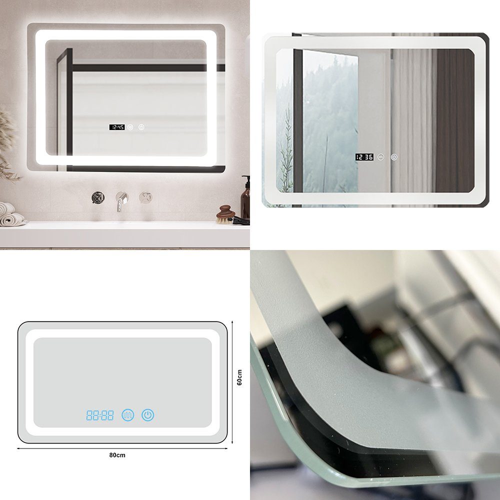 Lomadox Badmöbel-Set NEW-LUTON, (Spar-Set, 7-St), Eiche 80 cm Keramik Waschtisch LED-Spiegel 180/195/46 cm