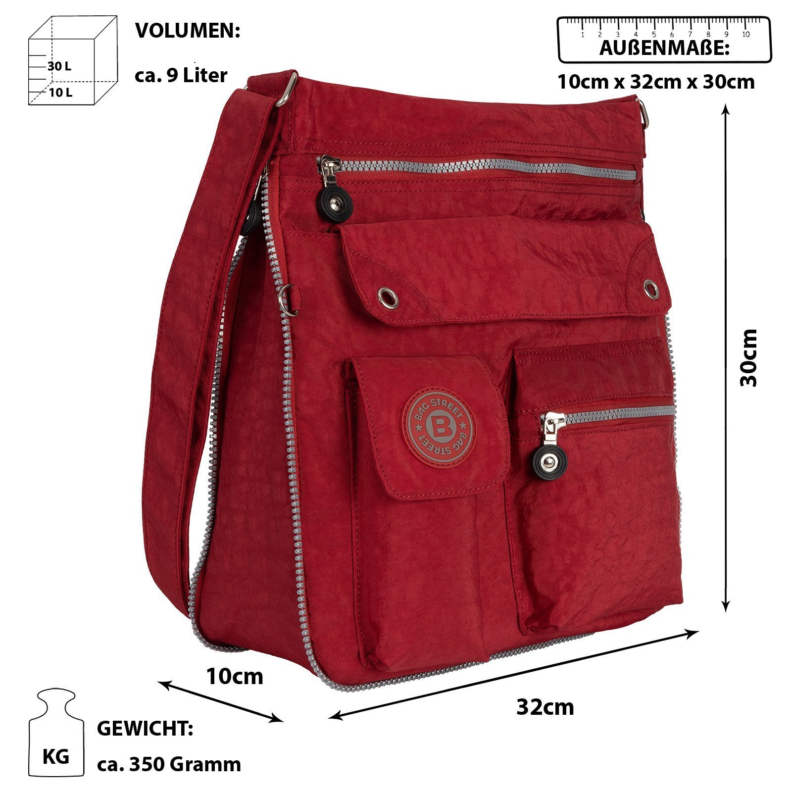 BAG STREET Umhängetasche Damentasche Umhängetasche Handtasche Schultertasche Schwarz Rot, als Schultertasche, Umhängetasche tragbar