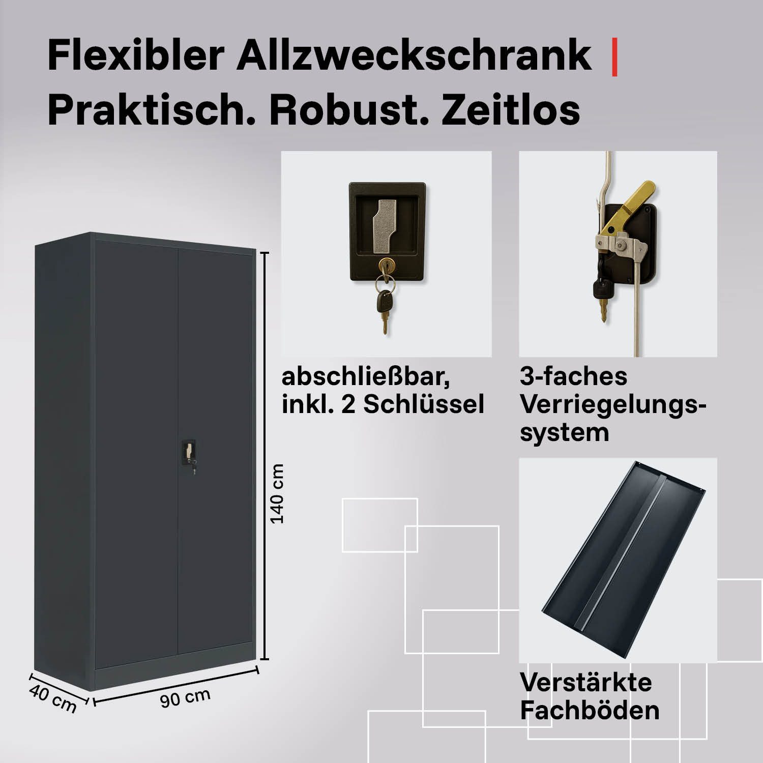 LagerZwei Aktenschrank Stahlschrank 140 x 90 x 40 cm abschließbar