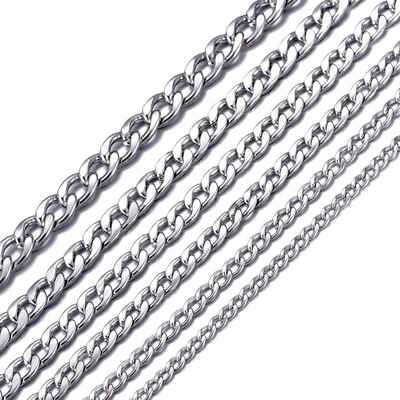 DonDon Kette mit Anhänger Edelstahlkette Halskette silber (Edelstahl Halskette), Panzerkette aus Edelstahl, für Herren, verschiedene Längen und Breiten