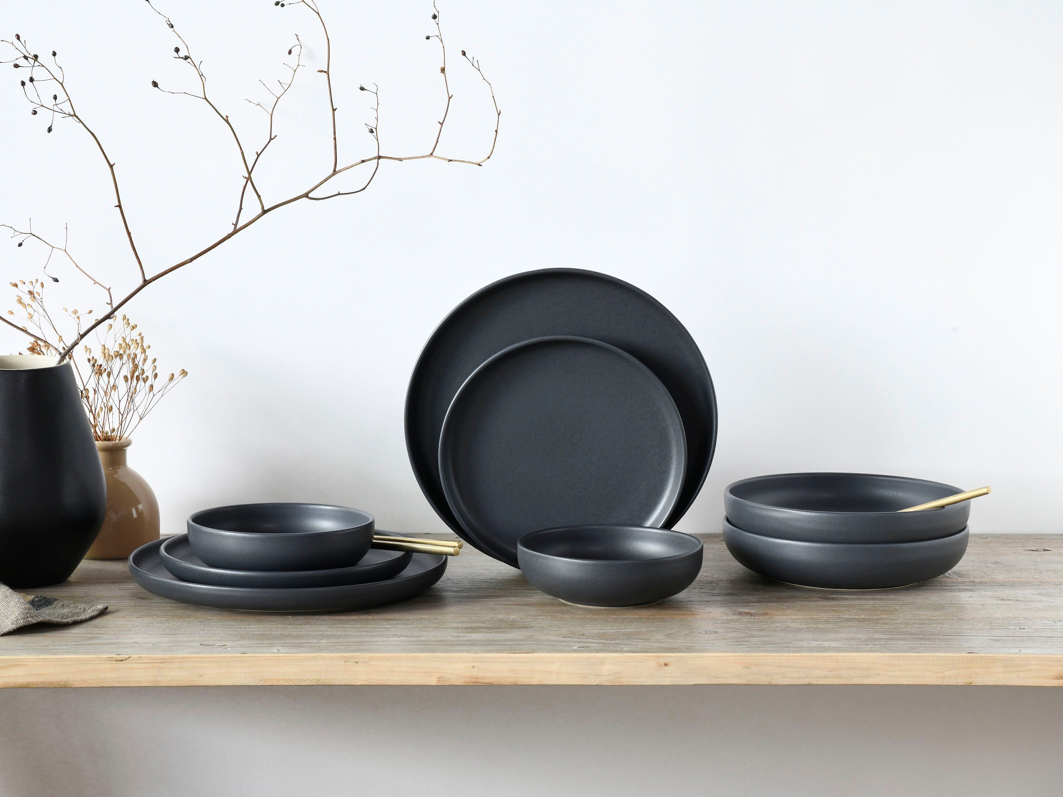 CreaTable Tafelservice Uno (8-tlg), 2 Personen, Steinzeug, Teller Set, seidenmatte Glasur