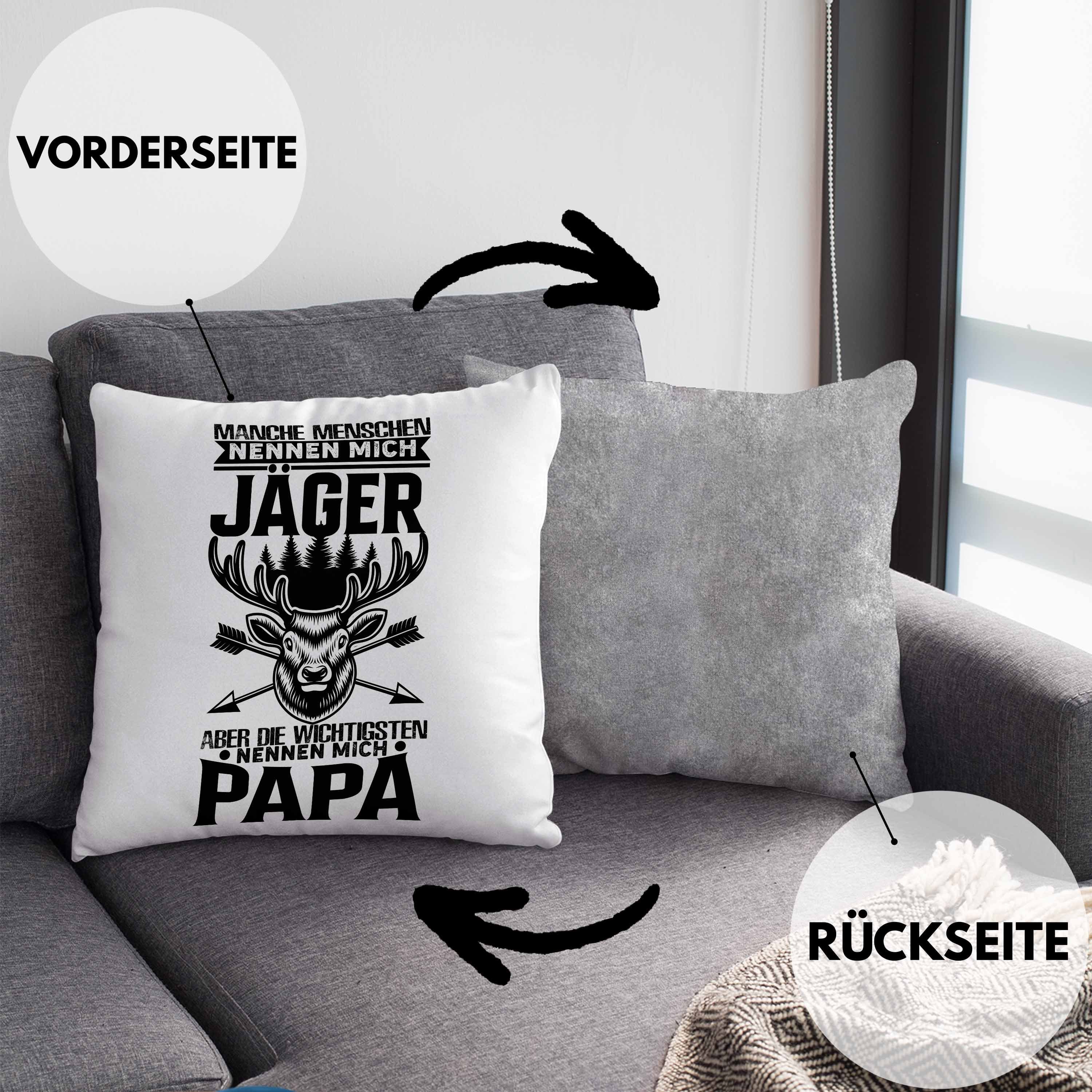 Trendation Dekokissen Trendation - 40x40 Geschenke Jäger Kissen mit Vater für Vatertag Geschenkidee Männer Füllung Papa Grau Dekokissen