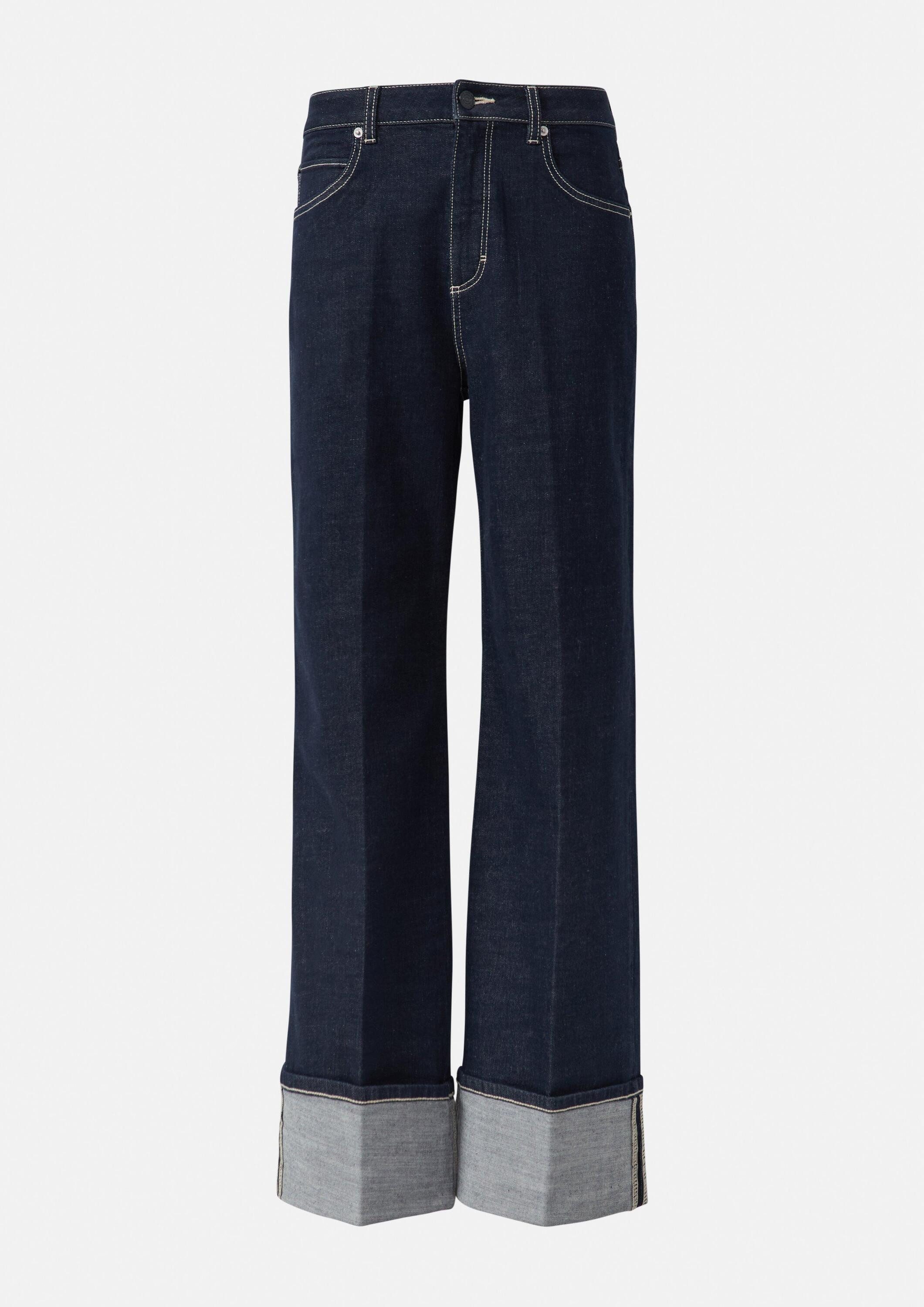 comma Weite Jeans Jeans-Hose Wide-Leg-Jeans mit Umschlag und Kontrastnähten