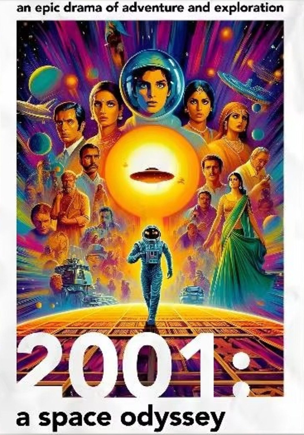TPFLiving Kunstdruck OHNE RAHMEN, 2001 - A Space Odyssey Filmplakat - (Leinwandbild XXL), Farben: Farben: schwarz, gelb, rot -Größe: 50x70cm