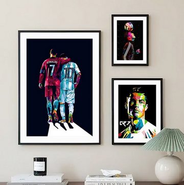 TPFLiving Kunstdruck (OHNE RAHMEN) Poster - Leinwand - Wandbild, Berühmte Fußballspieler - Graffiti Art - (Christiano Ronaldo - Lionel Messi - Rooney), Leinwandbild bunt - Größe 15x20cm