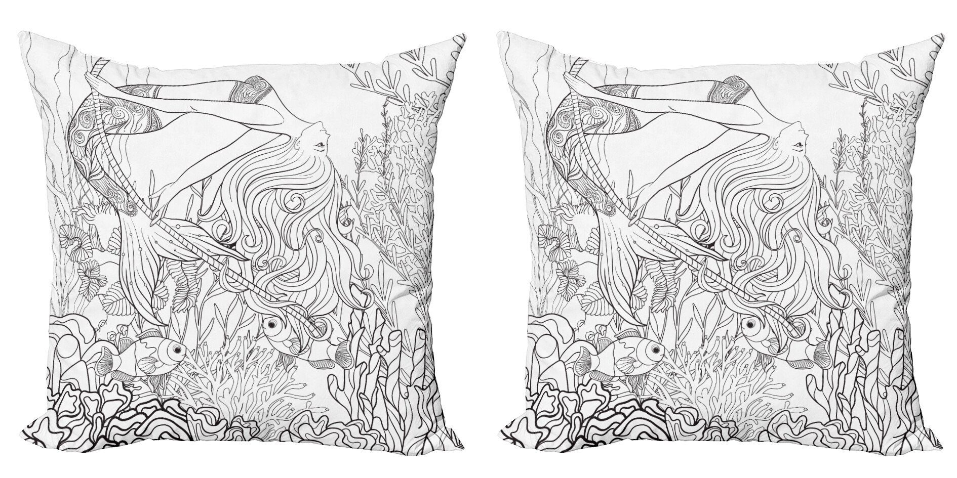 Kissenbezüge Modern Accent Doppelseitiger Digitaldruck, Abakuhaus (2 Stück), altertümlich Surreal Little Mermaid