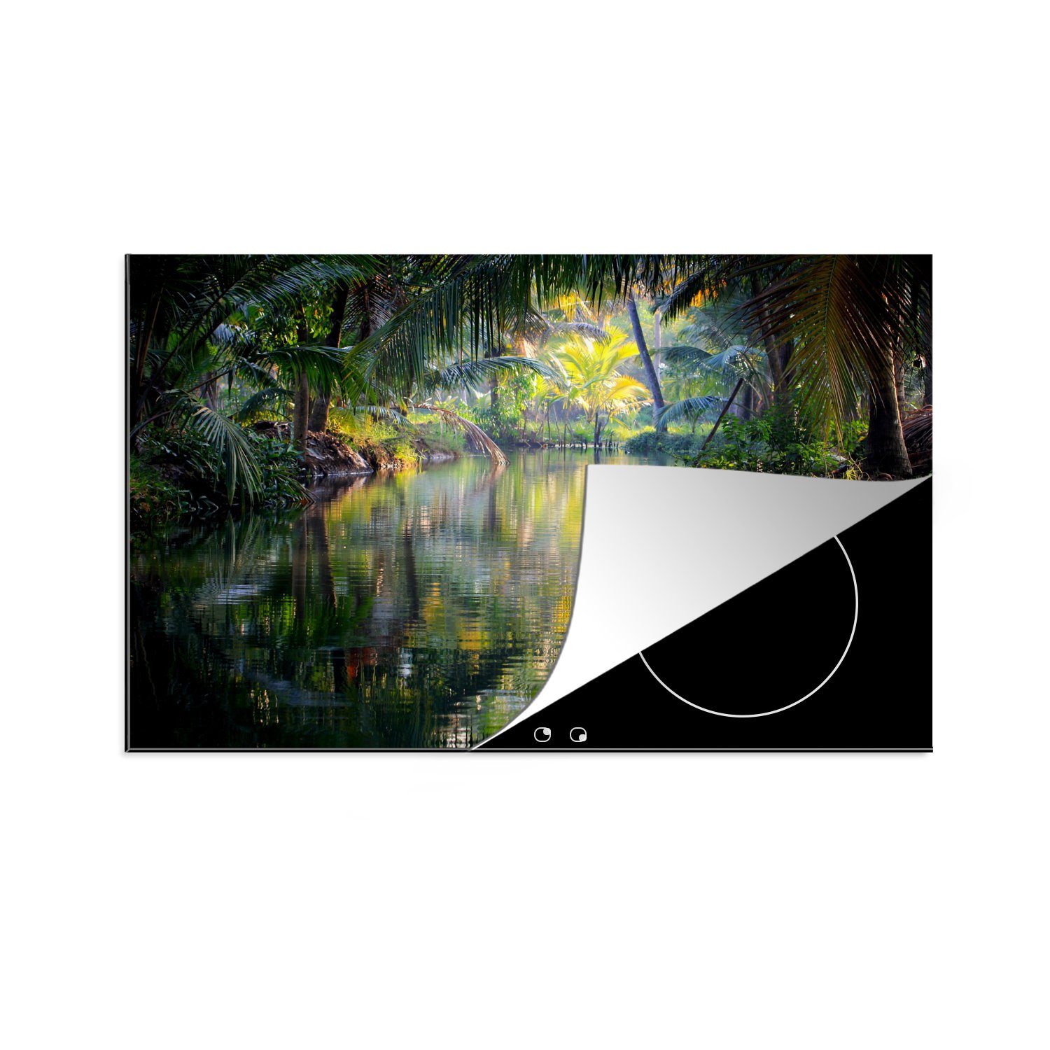 MuchoWow Herdblende-/Abdeckplatte Kerala Backwaters auf der Insel Munroe, Indien, Vinyl, (1 tlg), 81x52 cm, Induktionskochfeld Schutz für die küche, Ceranfeldabdeckung