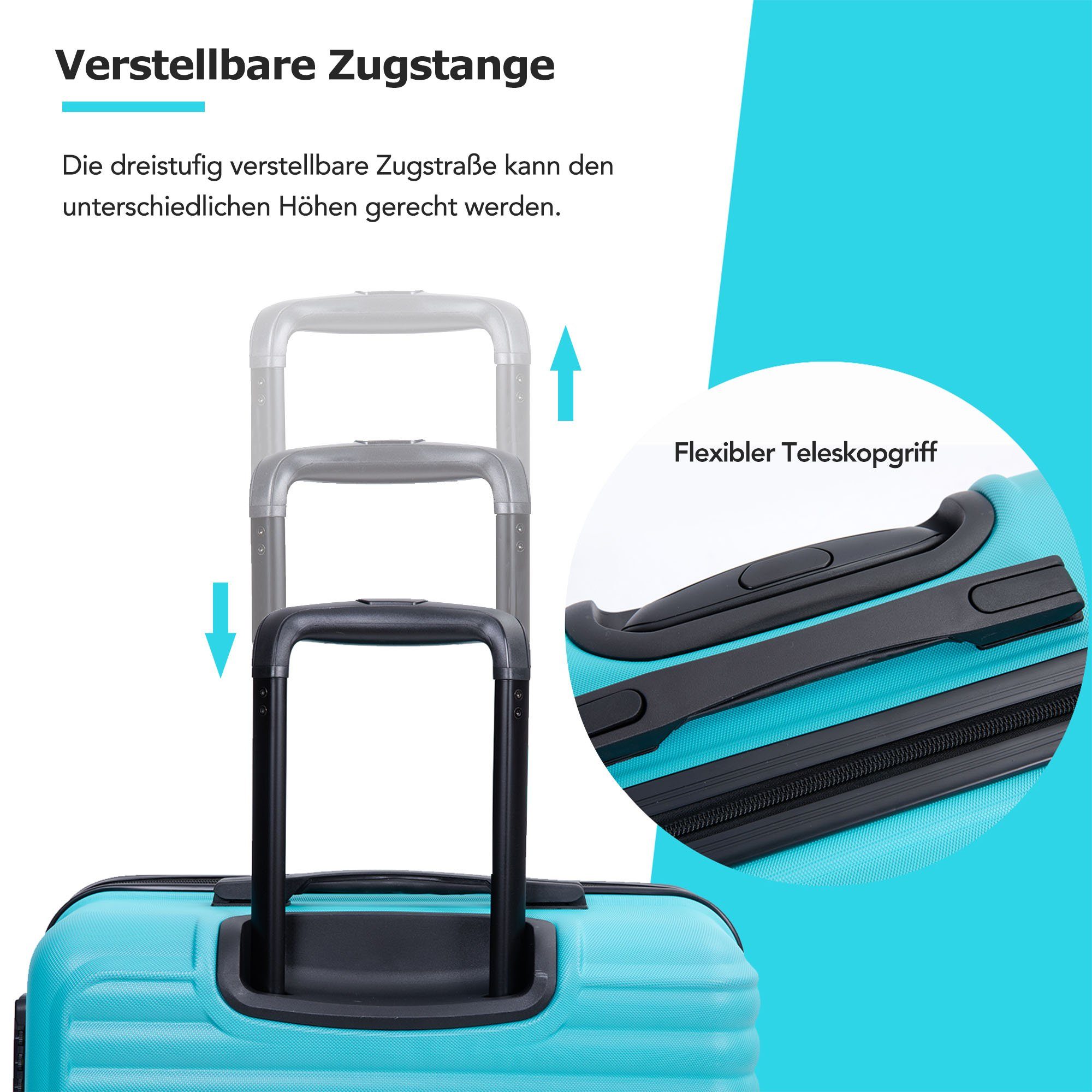 4 Trolleyset tlg., REDOM Zollschloss, 4 Hellgrün Rollen, 4 Rollen), TSA ABS-Material, Handgepäck (3 Rollen,