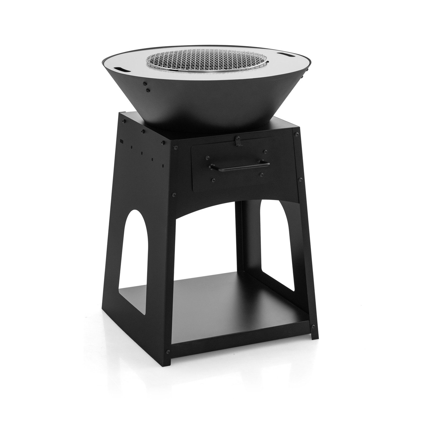 COSTWAY Feuerschale, Feuerstelle mit Grillrost, inkl. Handschuhen, für Camping