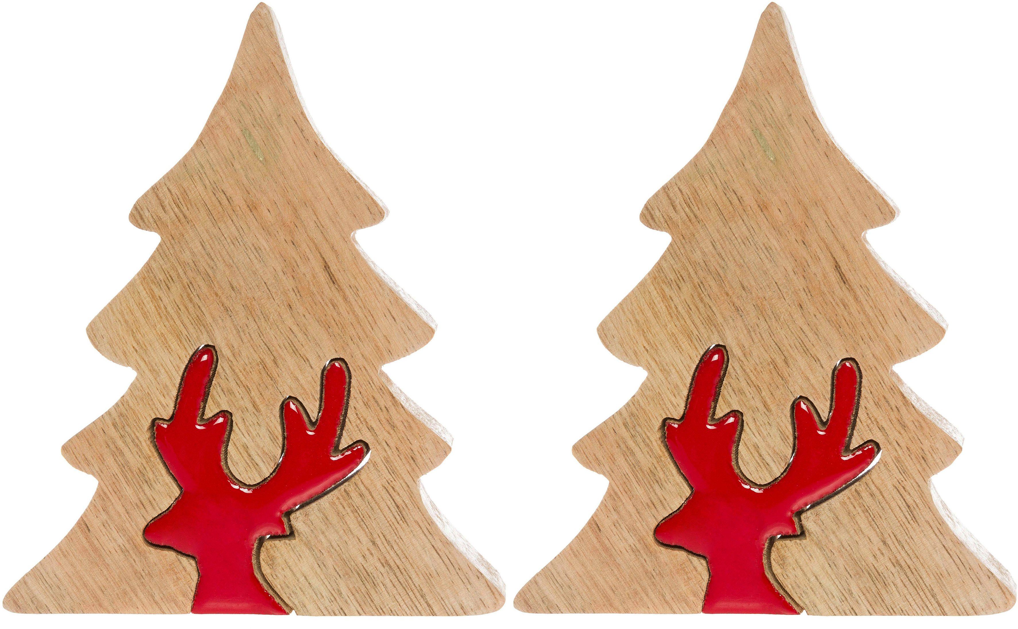 Myflair Möbel & Accessoires Dekobaum Deko Puzzle Baum, mit Rentier (Set, 2 St), Weihnachtsdeko aus Holz, Weihnachtsbaum, Höhe ca. 17 cm