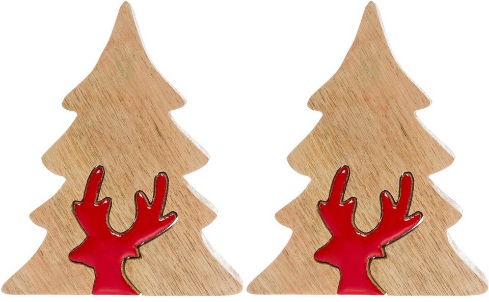 Myflair Möbel & Accessoires Dekobaum Deko Puzzle Baum, mit Rentier (Set, 2  St), Weihnachtsdeko aus Holz, Weihnachtsbaum, Höhe ca. 17 cm