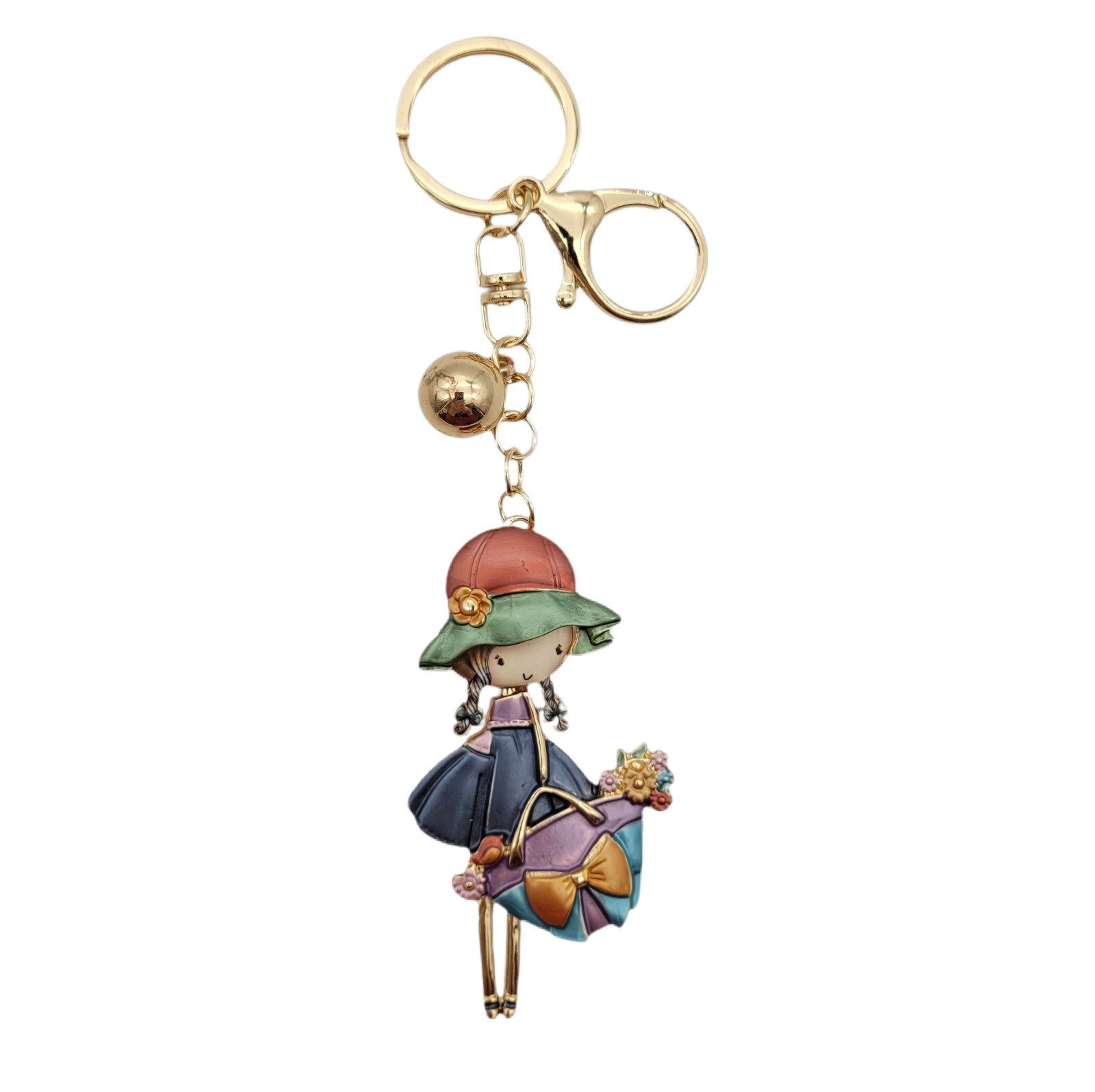 Lemasi Taschenanhänger Mädchen mit Hut und Blumenkorb, Metall goldfarben, Charm