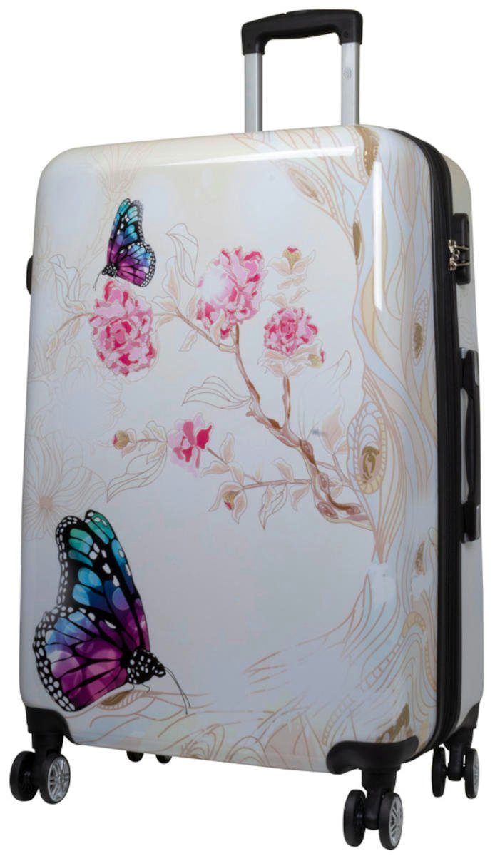 Warenhandel König Hartschalen-Trolley Asia Butterfly, 4 Rollen, mit Motiv, Dehnfalte zur Vergrößerung des Packvolumens