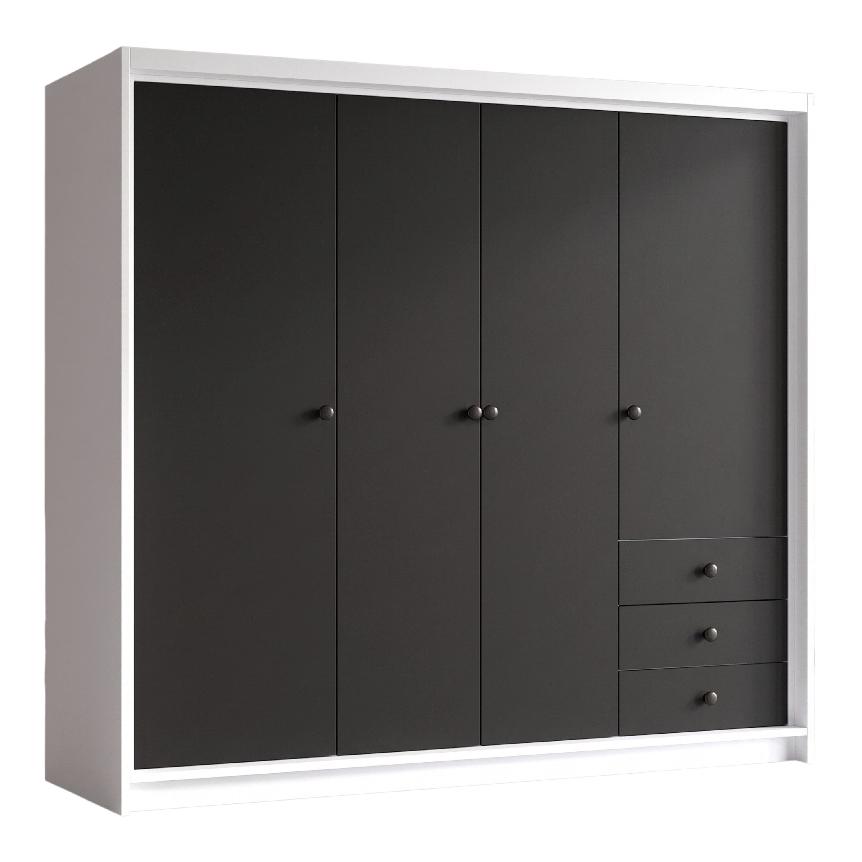 A&J MöbelLand GmbH Drehtürenschrank FALKEN– viertüriger Kleiderschrank 200 cm (Geräumiger viertüriger Kleiderschrank mit Schubladen. Geräumiger Schrank mit einer Breite von 200 cm und Schubladen, ideal zur Aufbewahrung von Kleidung und Accessoires. Viel Stauraum. TOP PRODUKT! Wählen Sie das ideale Modell für Ihr Schlafzimmer!, TOP ANGEBOT) Breite: 200 cm, Höhe: 215 cm, Tiefe: 59,5 cm