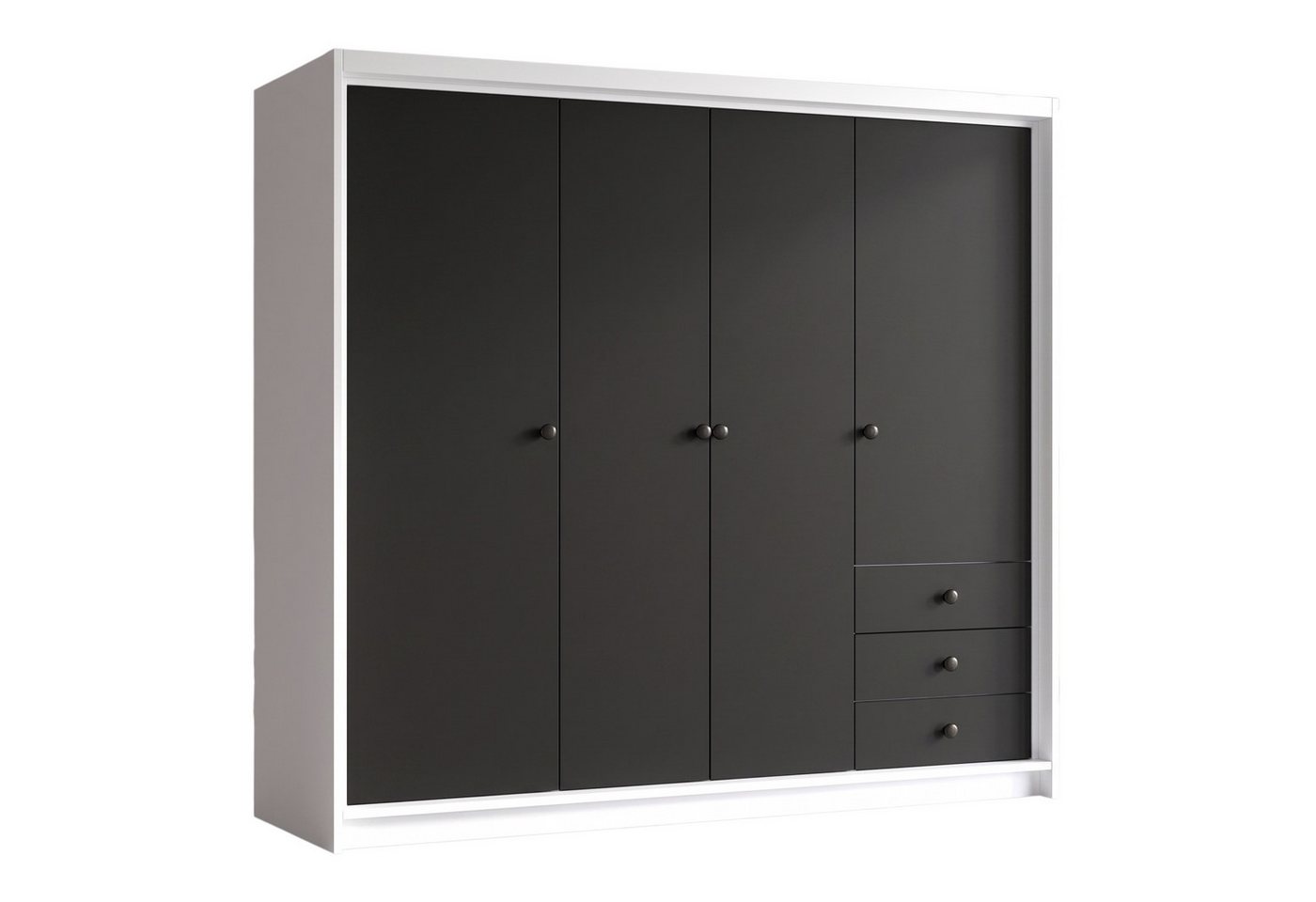 A&J MöbelLand GmbH Drehtürenschrank FALKEN– viertüriger Kleiderschrank 200 cm (Geräumiger viertüriger Kleiderschrank mit Schubladen. Geräumiger Schrank mit einer Breite von 200 cm und Schubladen, ideal zur Aufbewahrung von Kleidung und Accessoires. Viel S