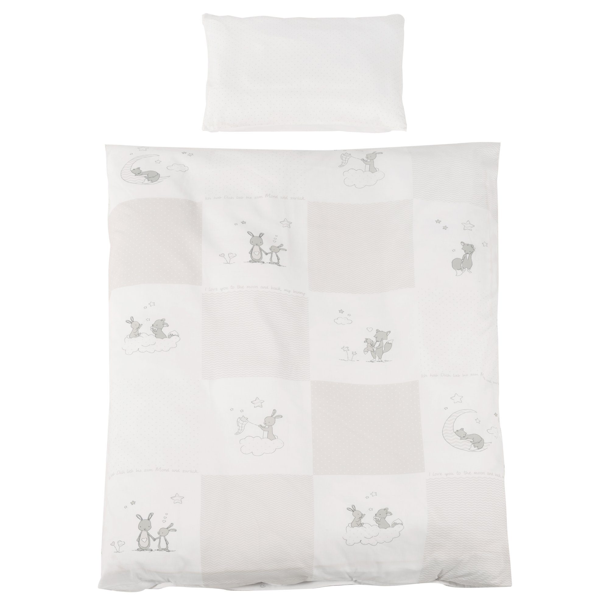 roba® Babybett Fox & Bunny 70 x 140 cm, Gitterbett inkl. Matratze, Bettwäsche & Himmel - höhenverstellbar