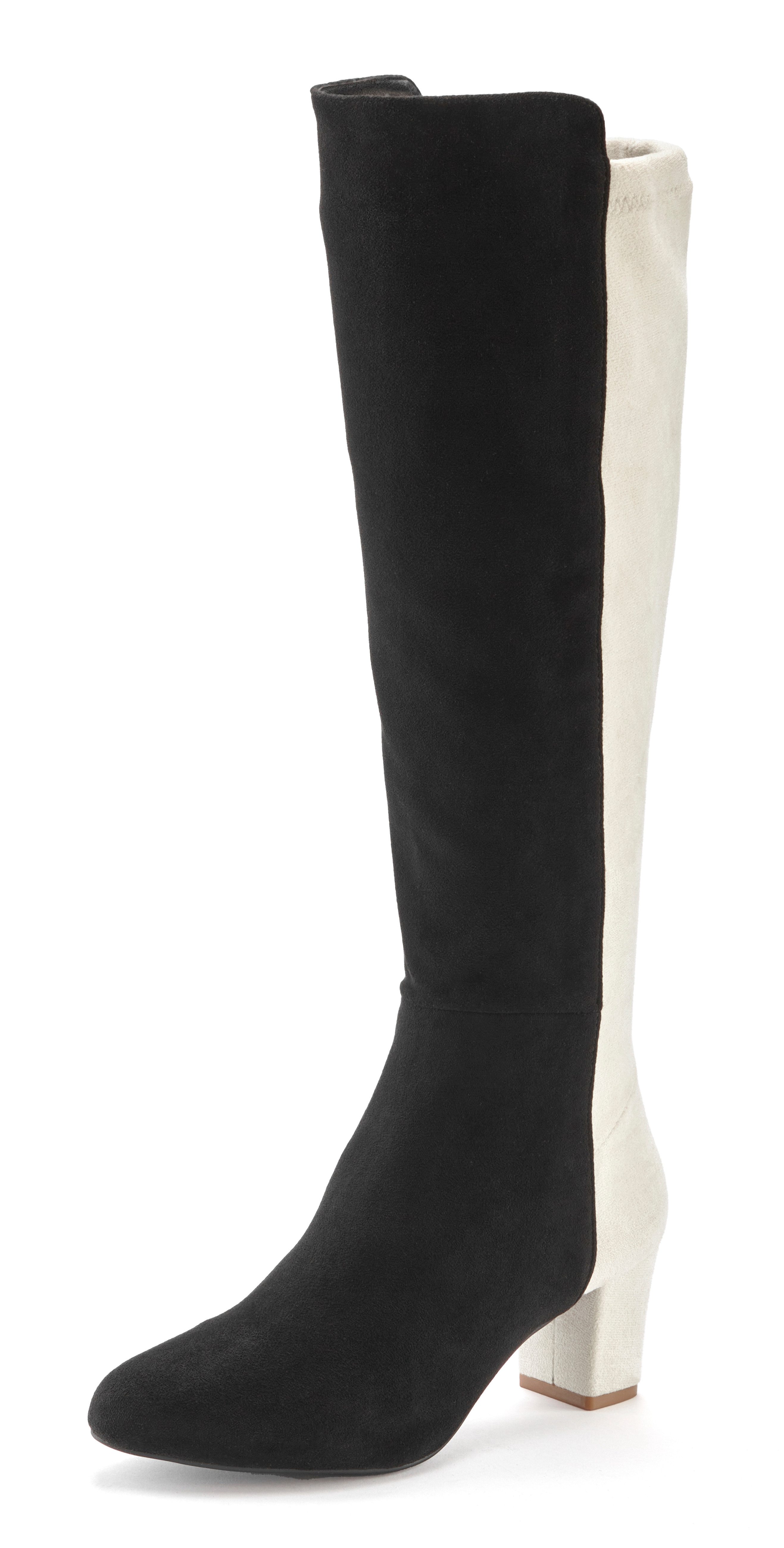 LASCANA Stiefel Langer Stiefel, Stiefelette mit Blockabsatz in zweifarbiger günstig online kaufen