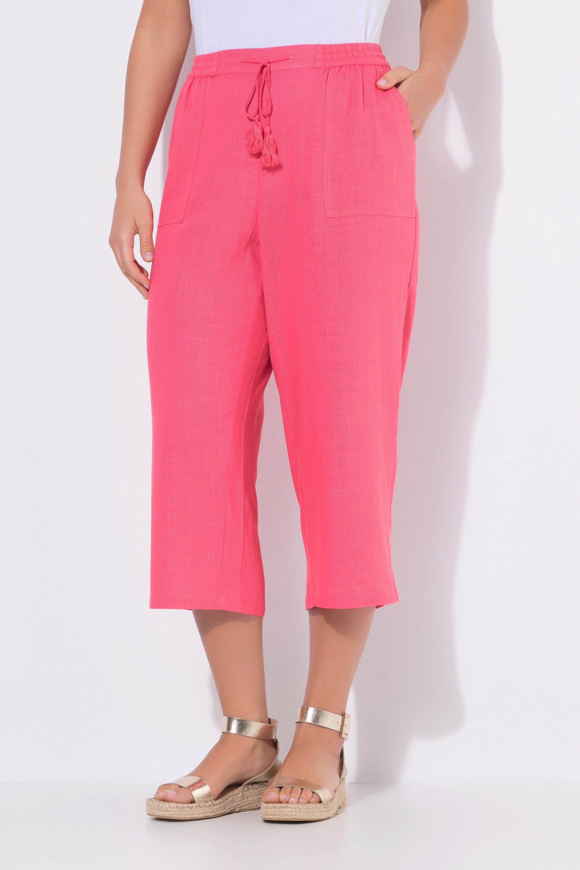 Ulla Popken Schlupfhose Culotte Rose Leinenmix weites Bein Elastikbund günstig online kaufen