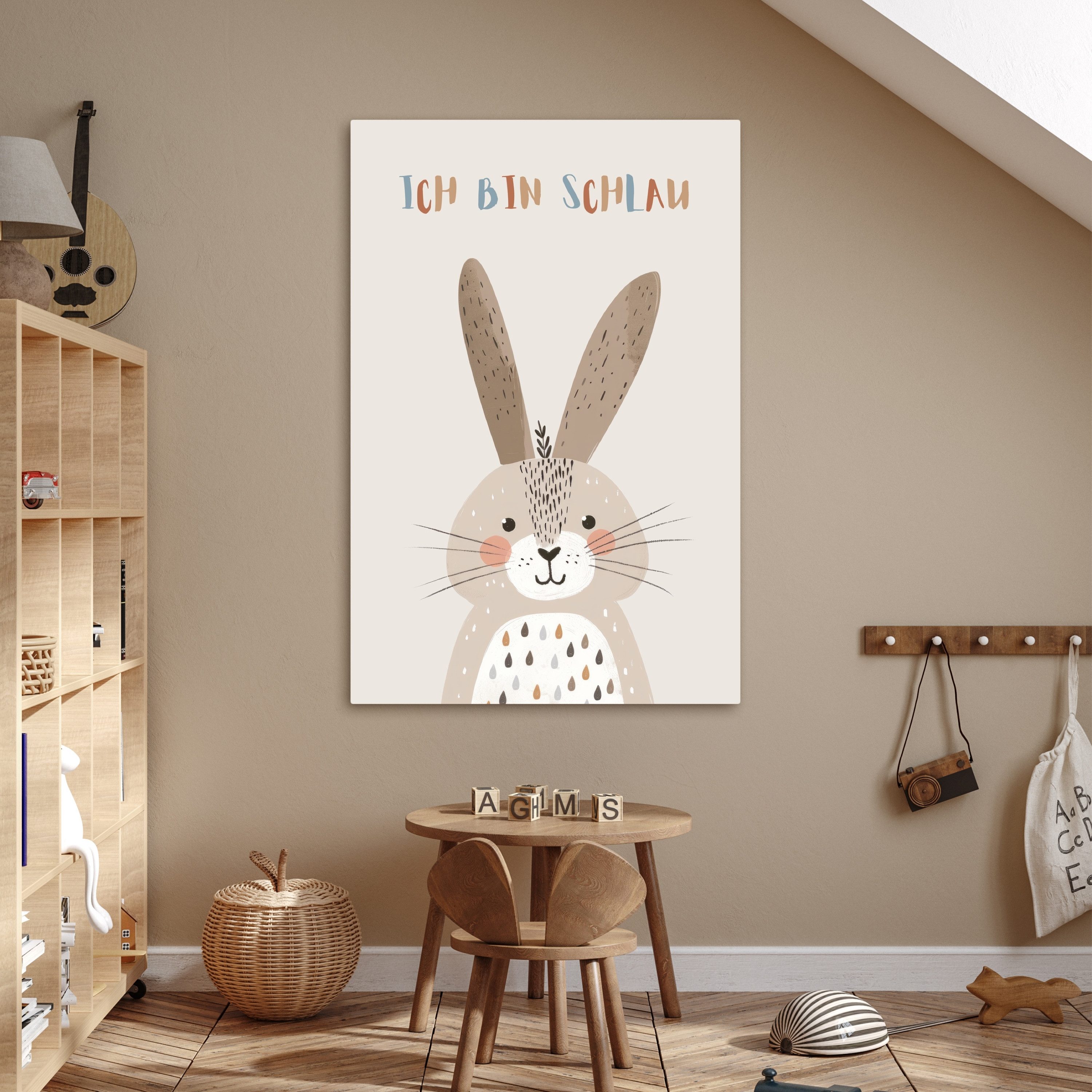 OneMillionCanvasses® Leinwandbild Kaninchen - Beige - Tier - Klug - Zitat, Fotodruck (1 St), Babyzimmer Deko Junge Mädchen, Kinderzimmer 80x120 cm