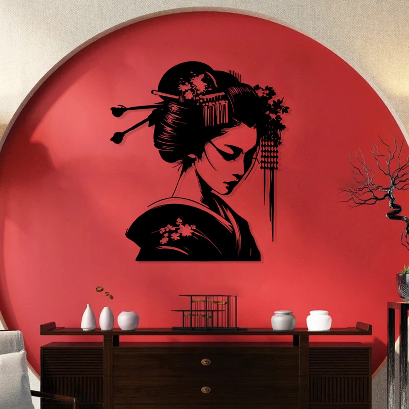 Jumpeak Wanddekoobjekt Japanische Frau Metall Wanddekoration, Frauendekorat günstig online kaufen