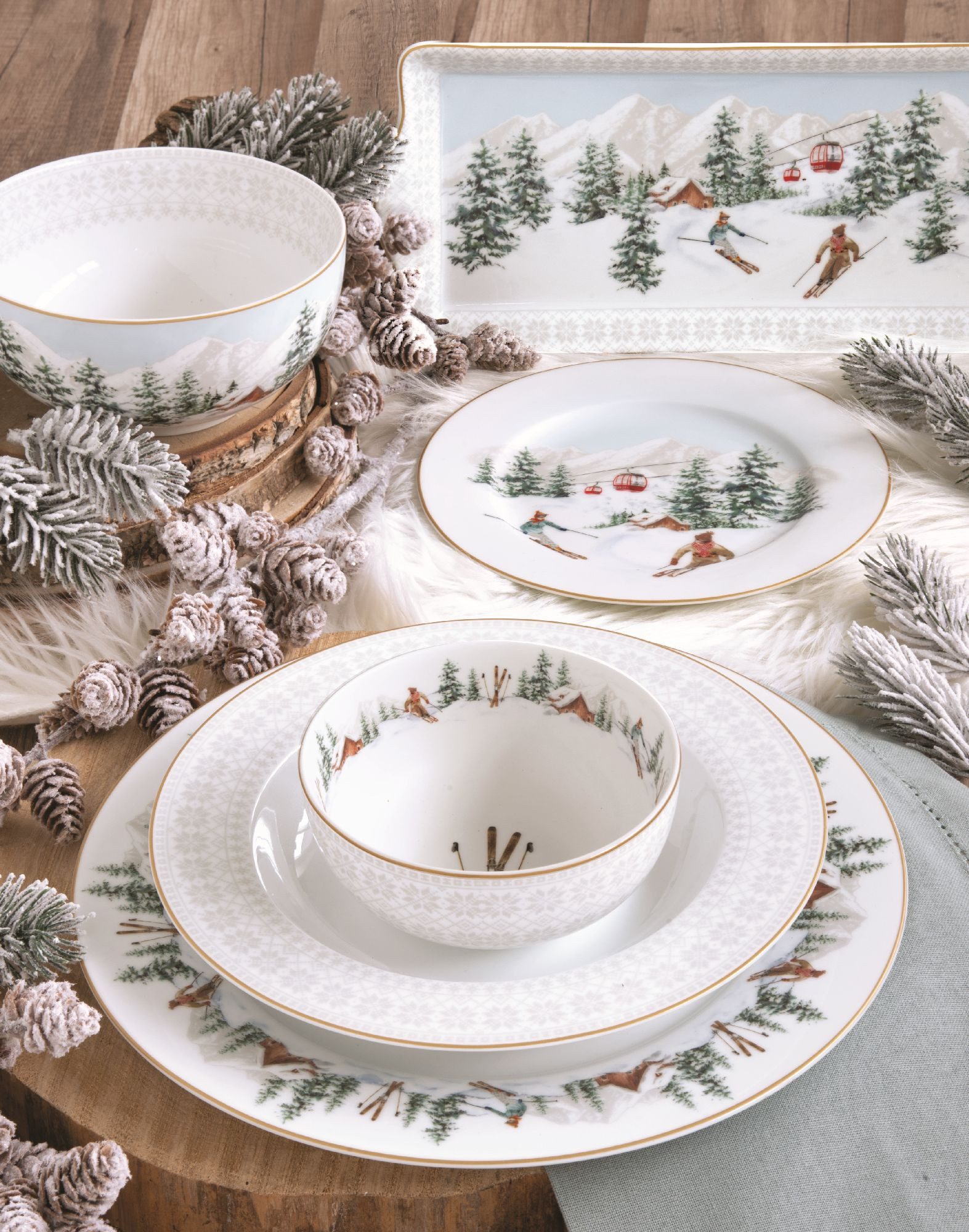EasyLife Speiseteller Chalet, Handwäsche empfohlen, Weiß, Wintersport, Skifahren, Schnee, H: 2.5cm