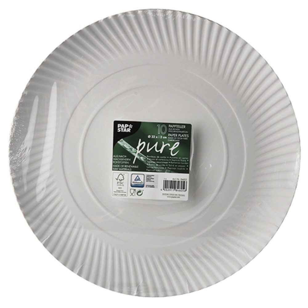 PAPSTAR Pappteller 10 Teller, Pappe "pure" rund Ø 32 cm · 2 cm weiss