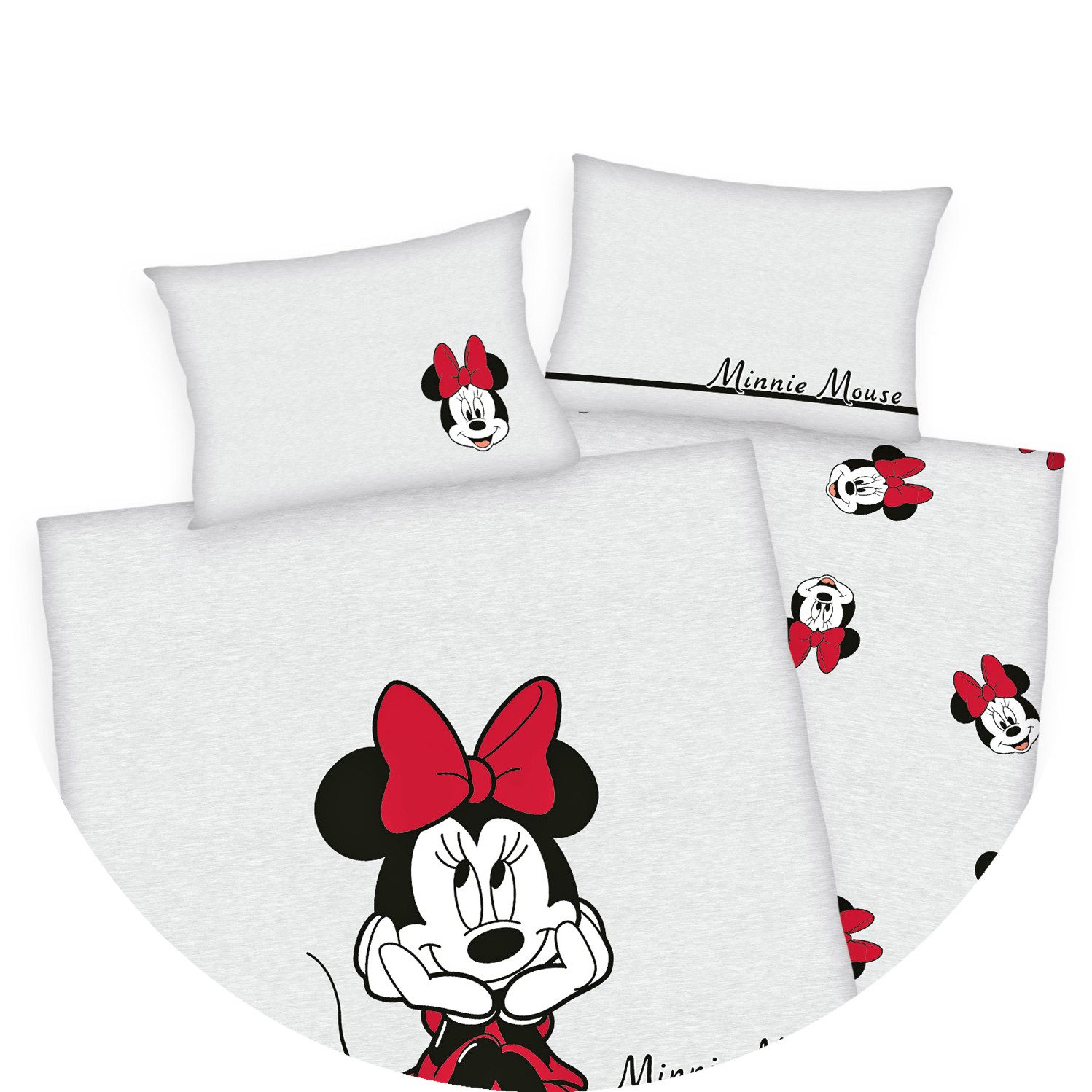 Herding Babybettwäsche 100x135cm Disney Minnie Mouse Grau Schwarz Rot, Renforcé, 2 teilig, süßes Design mit Reißverschluss am Bettbezug – Bild 4 von 5