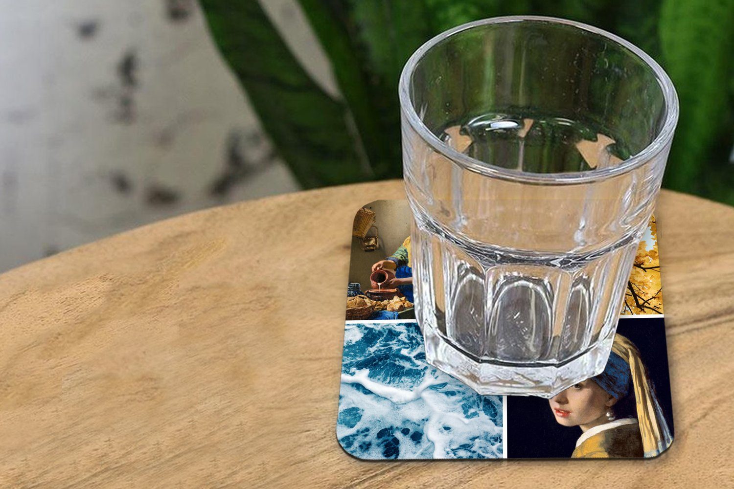 Tischuntersetzer, Gläser, Zubehör Milchmädchen mit Glasuntersetzer, Glasuntersetzer Collage, - 6-tlg., für Korkuntersetzer, Untersetzer, - Mädchen Perlenohrring Tasse MuchoWow