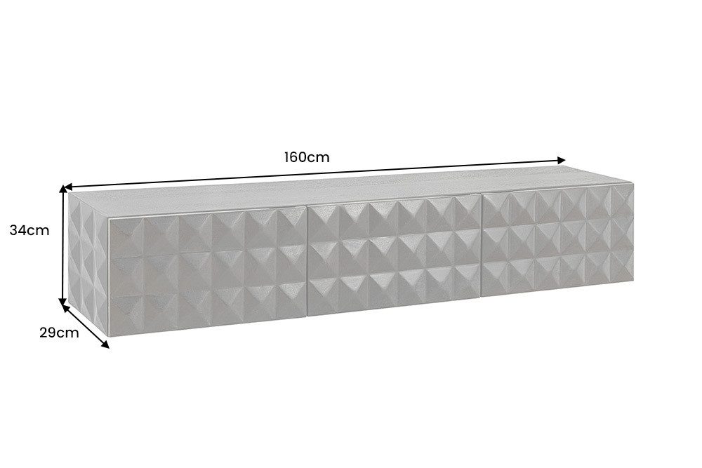 riess-ambiente TV-Board VULCANO 160cm natur - Mango-Massivholz, Soft-Close, lackiert, 3D-Front (Einzelartikel, 1 St), Hängende Kommode im Retro Design - ideal & Wohn- & Esszimmer oder Flur