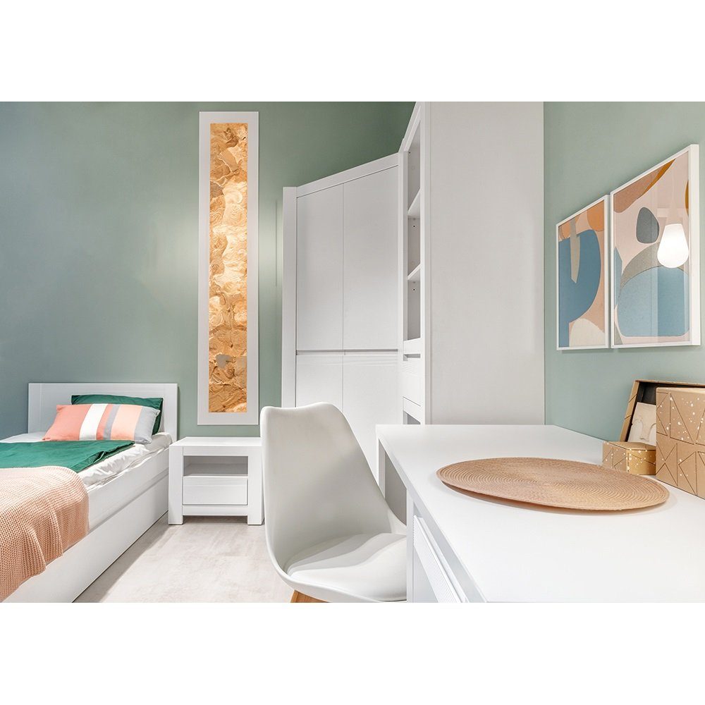 Lomadox Jugendzimmer-Set NAVA-129, (Sparset, 5-tlg), Liegefläche 90x200, inkl Bettschublade, Eckkleiderschrank 2-türig weiß