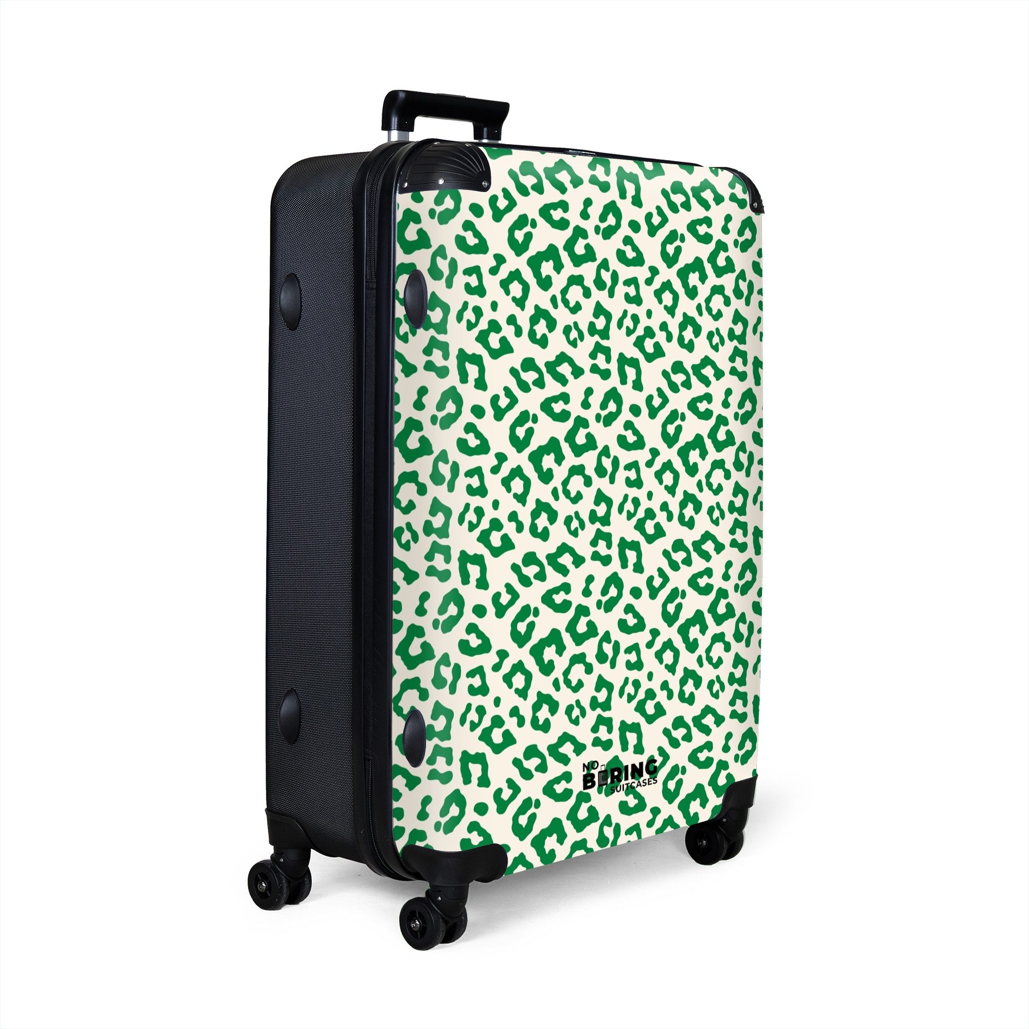 NoBoringSuitcases.com© Hartschalen-Trolley Grün mit weißem Pantherdruck günstig online kaufen