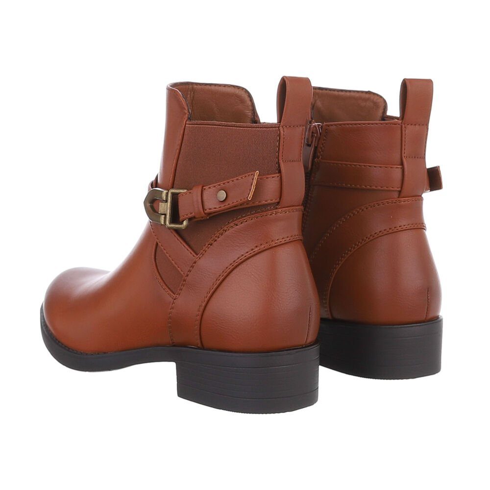 Ital-Design Damen Elegant Stiefelette Blockabsatz Flache Stiefeletten in Camel