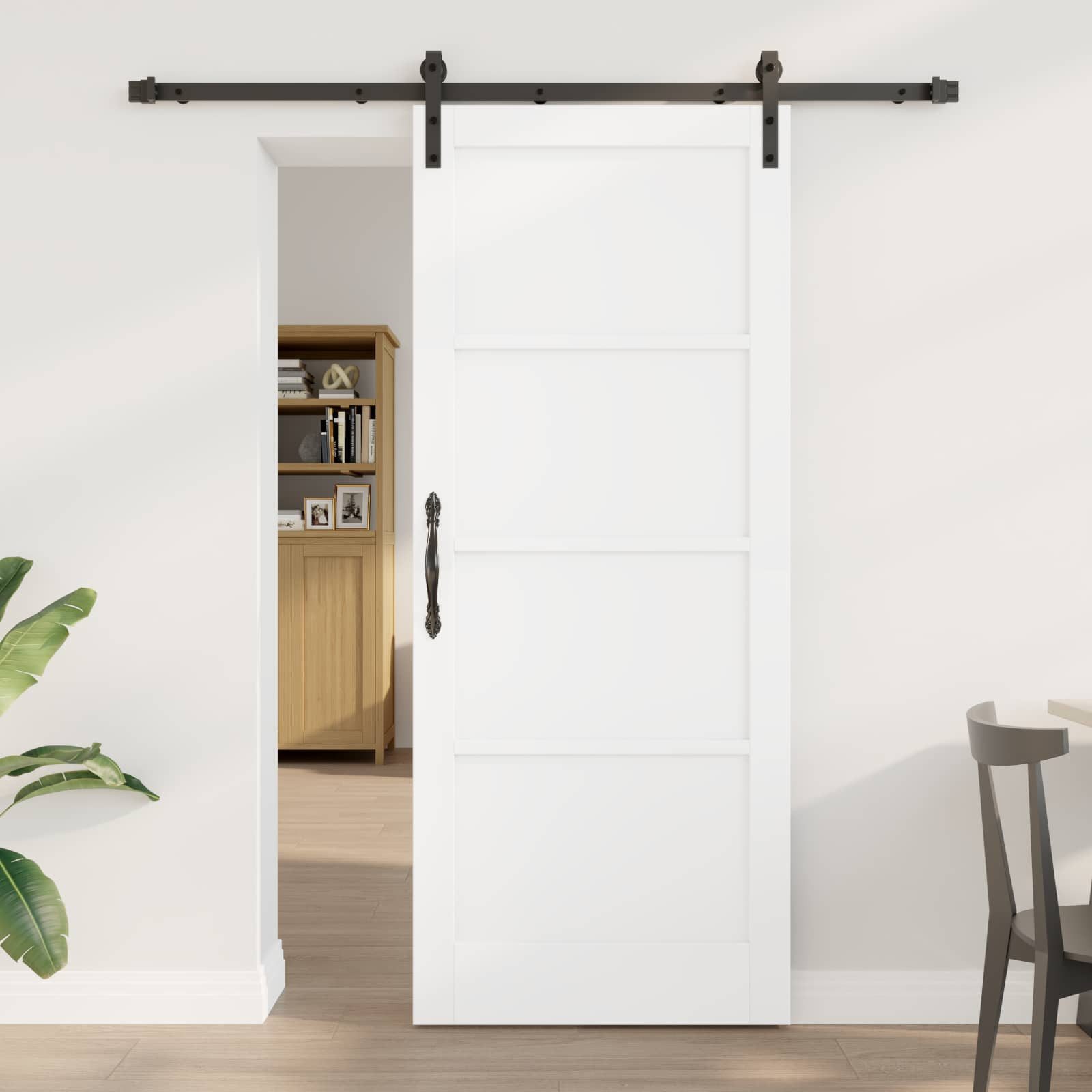 furnicato Schiebetür Massivholz 183 x 202 cm Weiß-Schwarz, Leise gleitende Innentür mit Schienensystem für kleine Räume