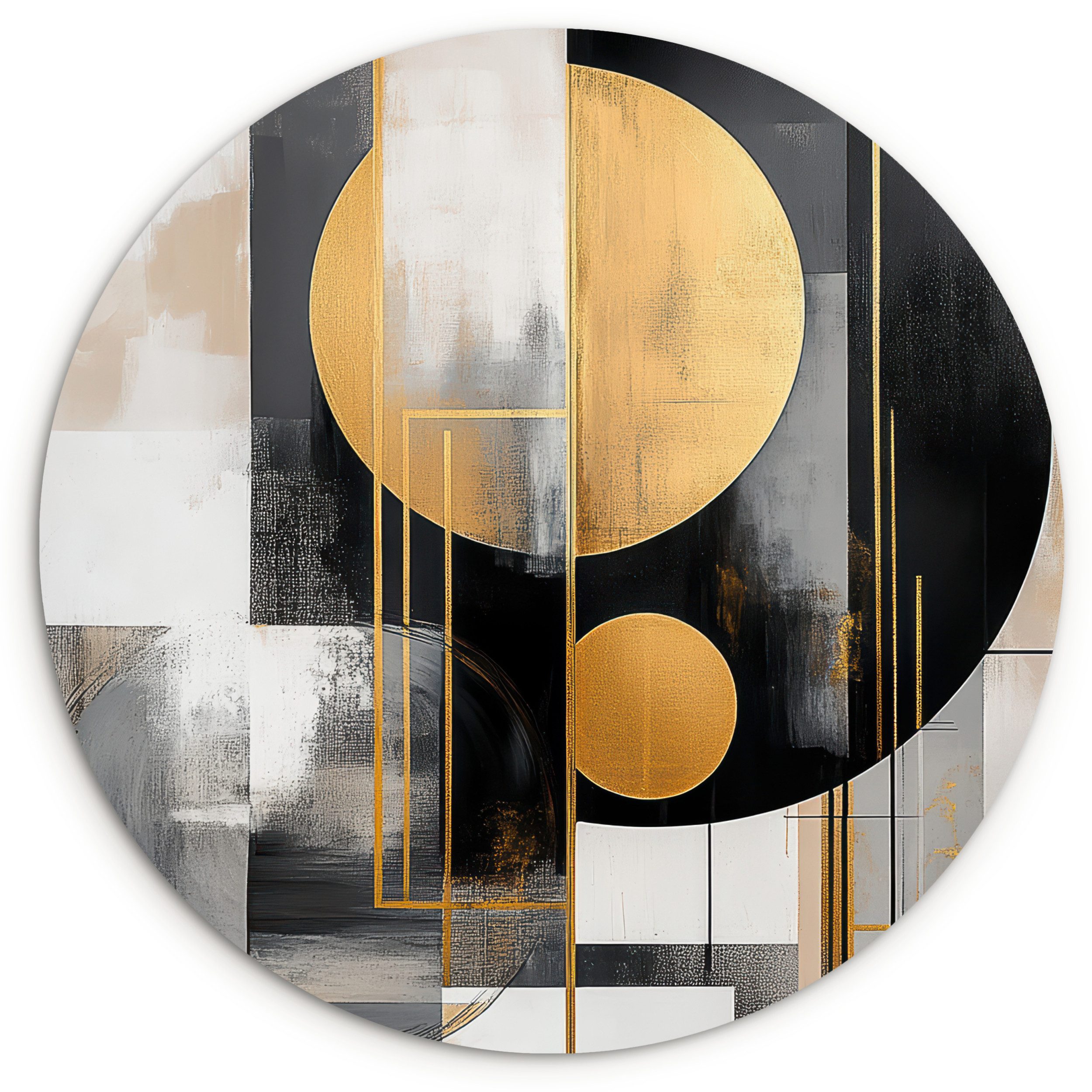 MuchoWow Gemälde Abstrakt - Gold - Silber - Formen - Ästhetisch - Modern, Fotodruck (1 St), Kreis Wanddekoration, Rundes Wandbild, 30x30 cm