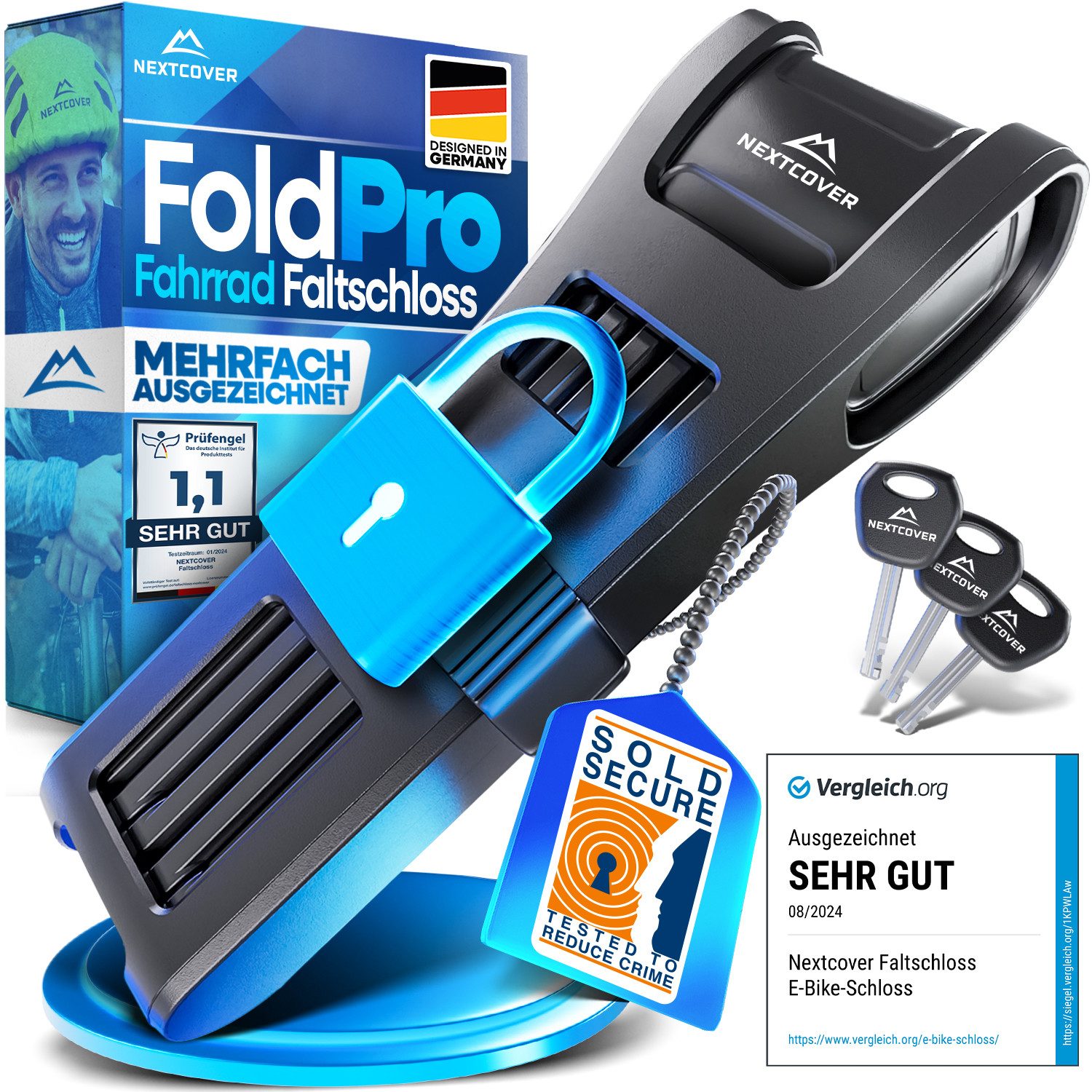 Nextcover Faltschloss NEXTCOVER® Faltschloss Fahrrad mit SteelSecure-Technologie