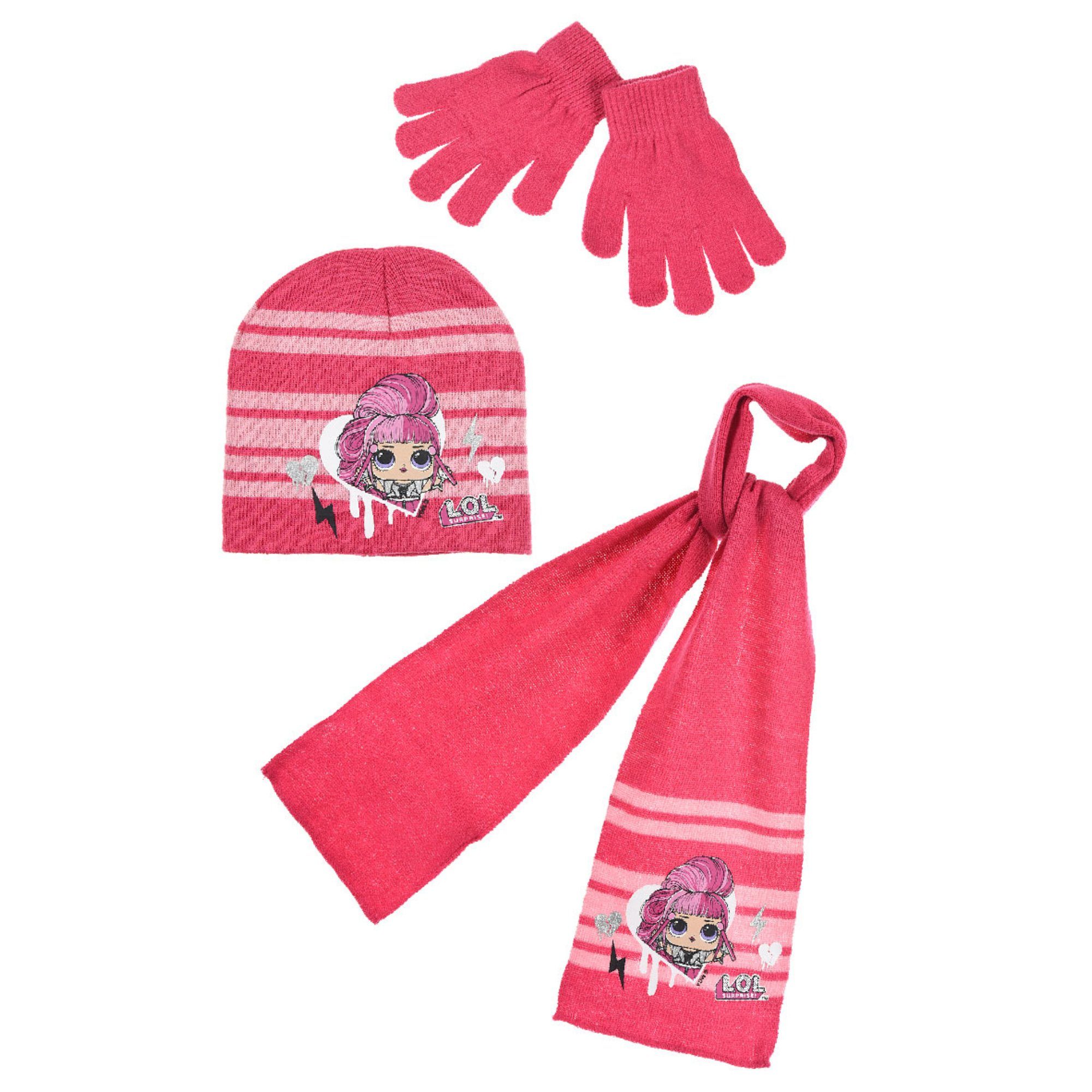 L.O.L. SURPRISE! Ballonmütze LOL Surprise - Kinder 3tlg. Winter Set Mütze Schal Handschuhe (3-St) Gr. 52 bis 54 Pink